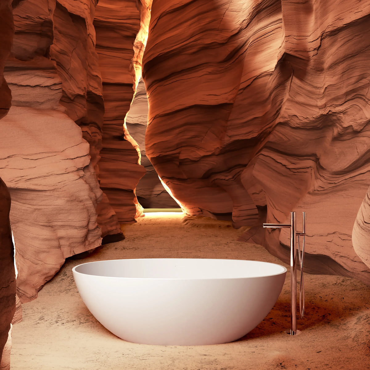 65" Oval Stone Resin Freestanding Soaking Tub with Ergonomic Design