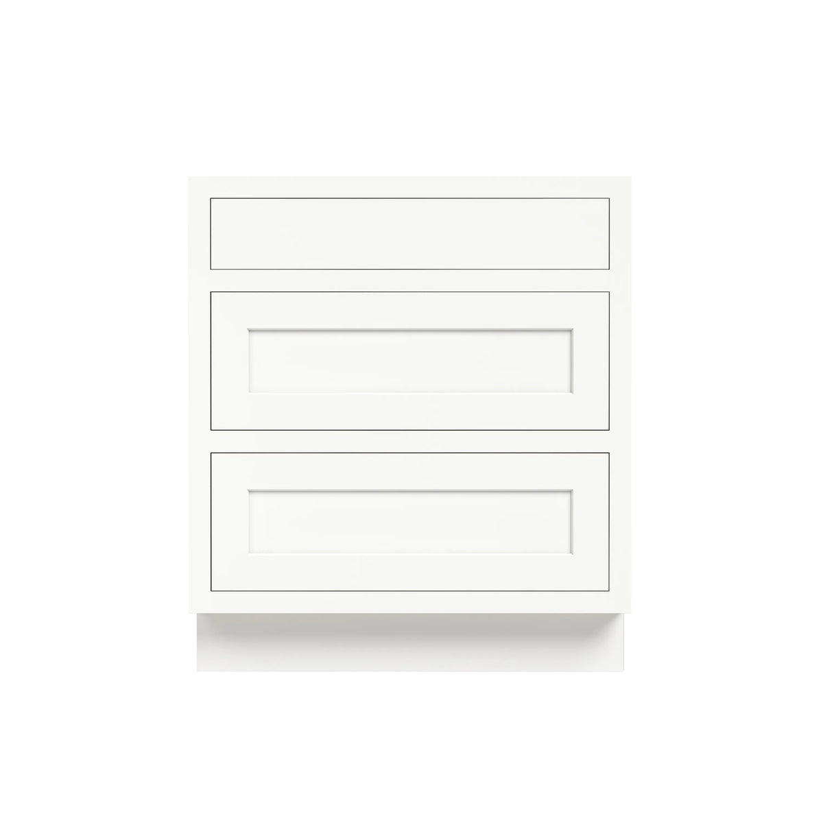 Inset Origami White RTA 12-36"W x 34.5"H x 25"D 9-Size Base Cabinet with 3 Drawers