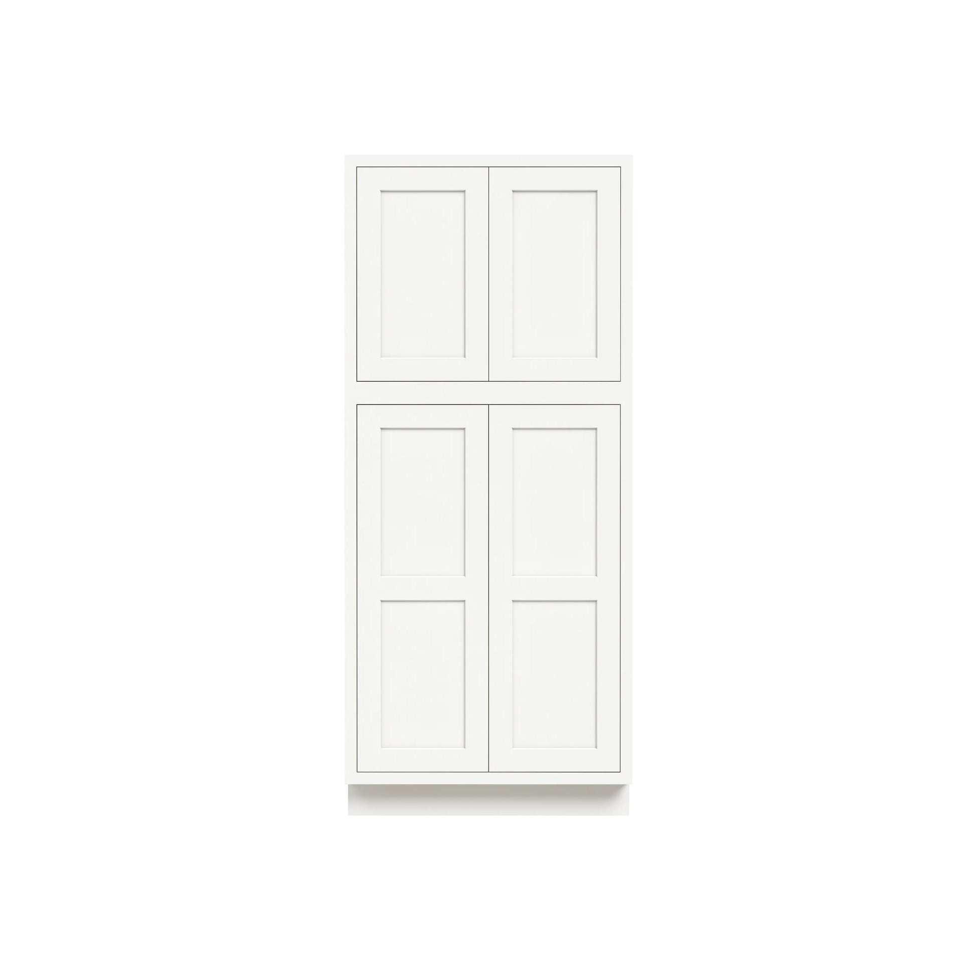 Inset Origami White RTA 24-36"W x 84-96"H x 25"D 9-Size Pantry Cabinet with 4 Doors and 4 Shelves