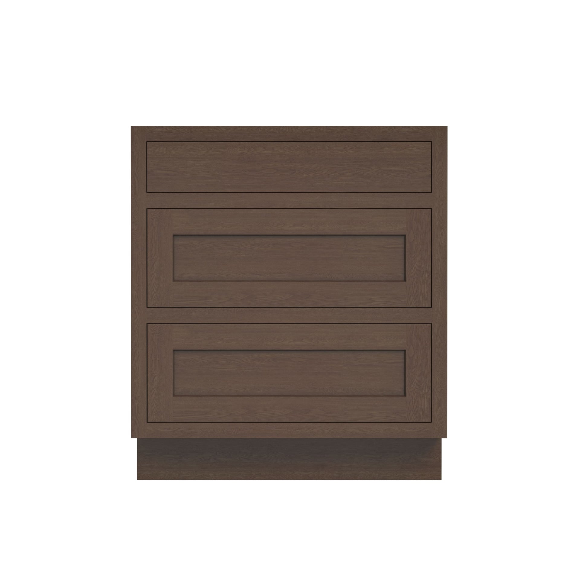 Inset Truffle Brown RTA 12-36"W x 34.5"H x 25"D 9-Size Base Cabinet with 3 Drawers