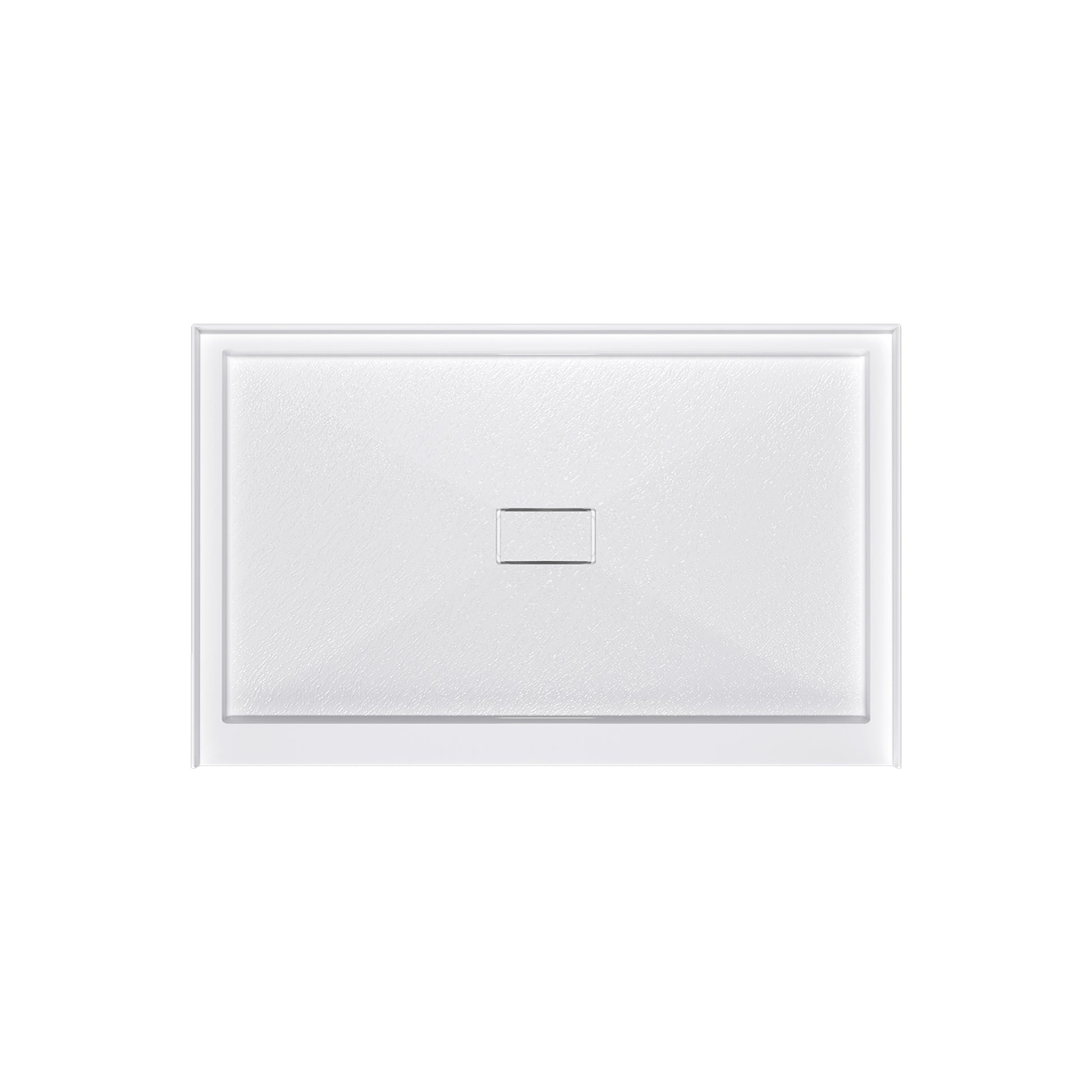 One-piece White Shower Base with Flamed Rock Slip-Resistant Surface, Center Drain