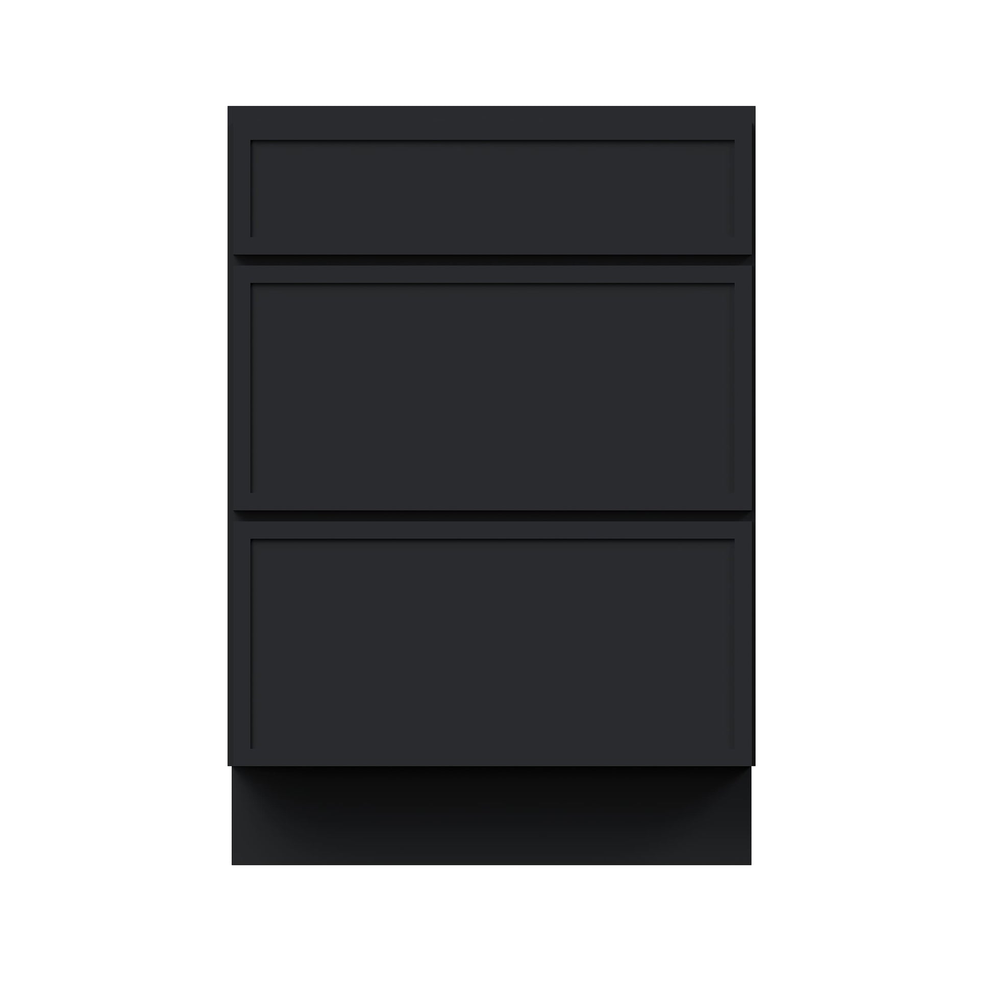 Slim Ebony Black Shaker RTA 12"-36"W x 34.5"H x 24"D 9-Size Drawer Base Cabinet with 3 Drawers