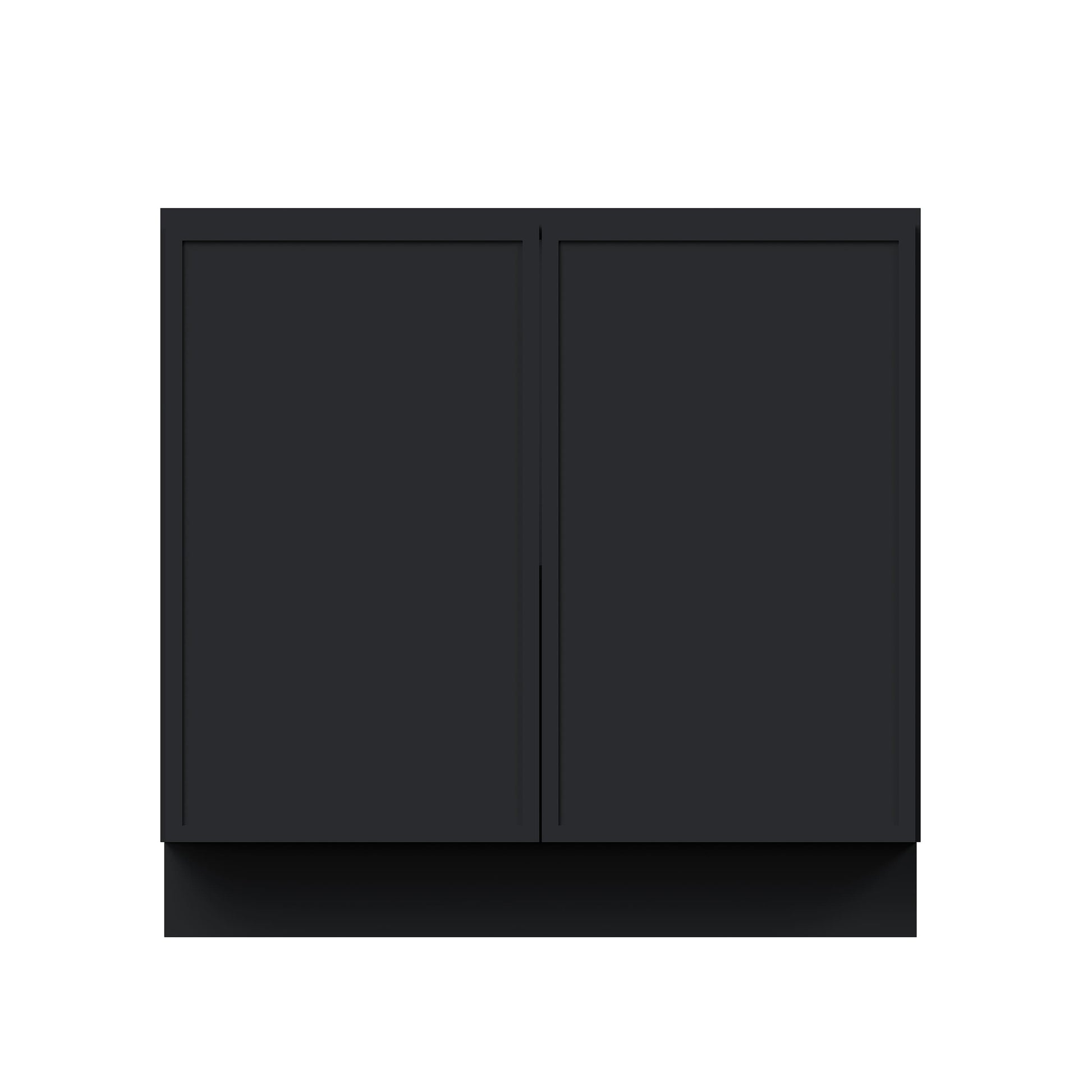 Slim Ebony Black Shaker RTA 24"-36"W x 34.5"H x 24"D 5-Size Full Height Door Base Cabinet with 2 Doors