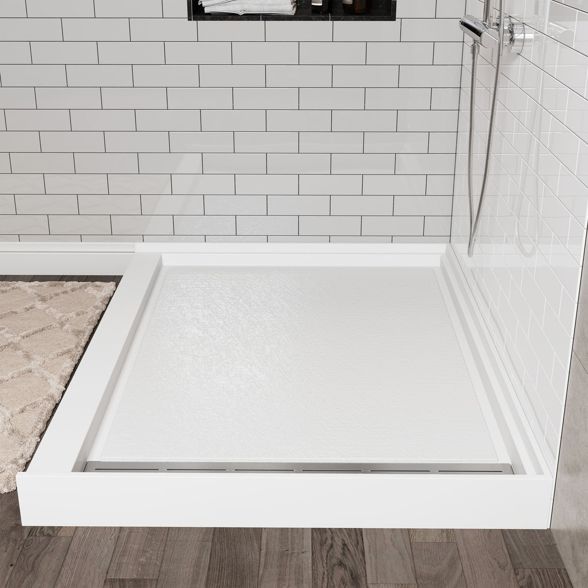 Cultured Marble Solid Surface Shower Base with Anti-Slip Textured Floor for Modern Bathrooms