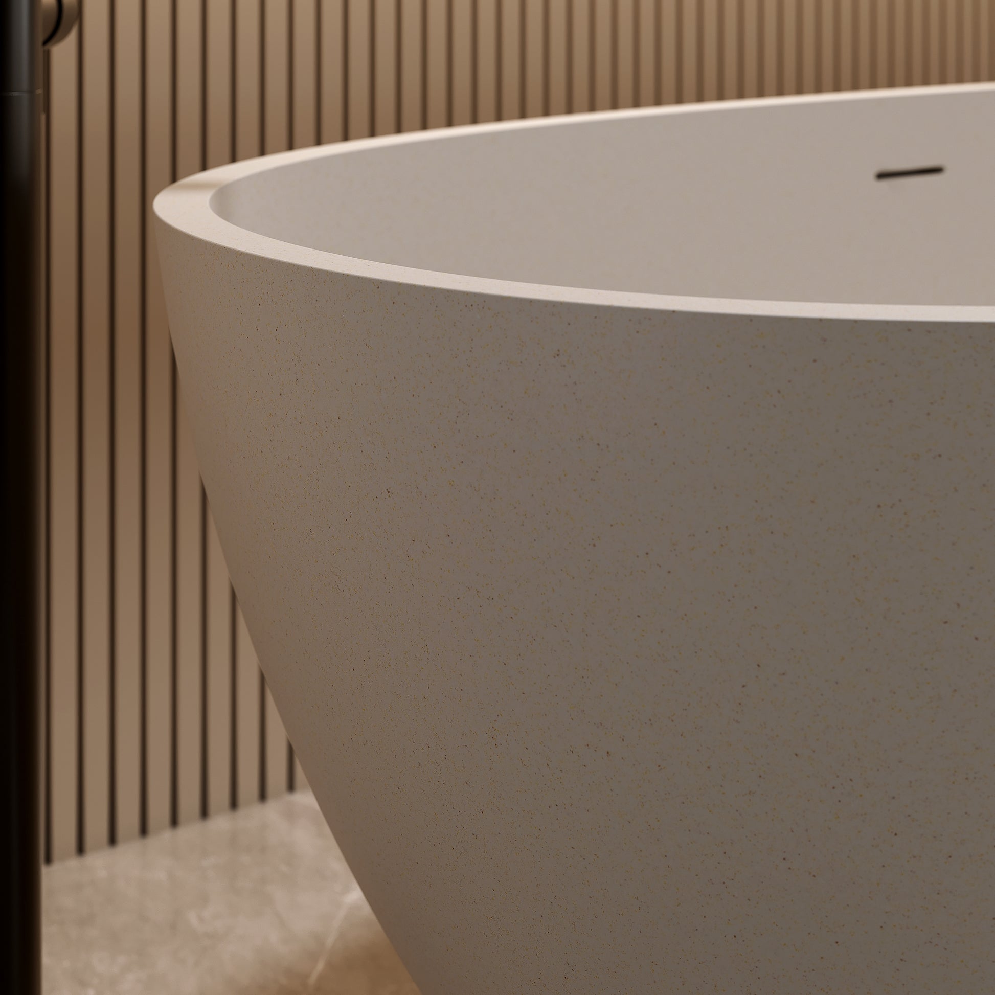 55"/59"/67" Modern Beige Stone Resin Freestanding Soaking Bathtub with Center Overflow and Drain