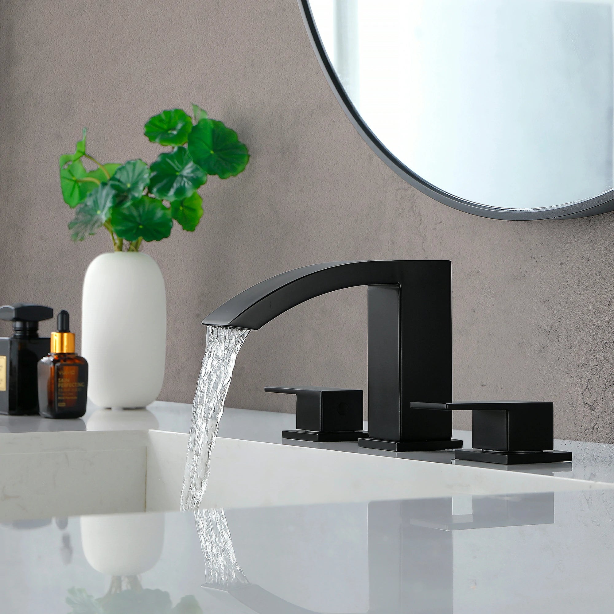 360° Swivel 2-Handle 3-Hole Widespread Bathroom Faucet with Drain in Brushed Gold/Brushed Nickel/Matte Black