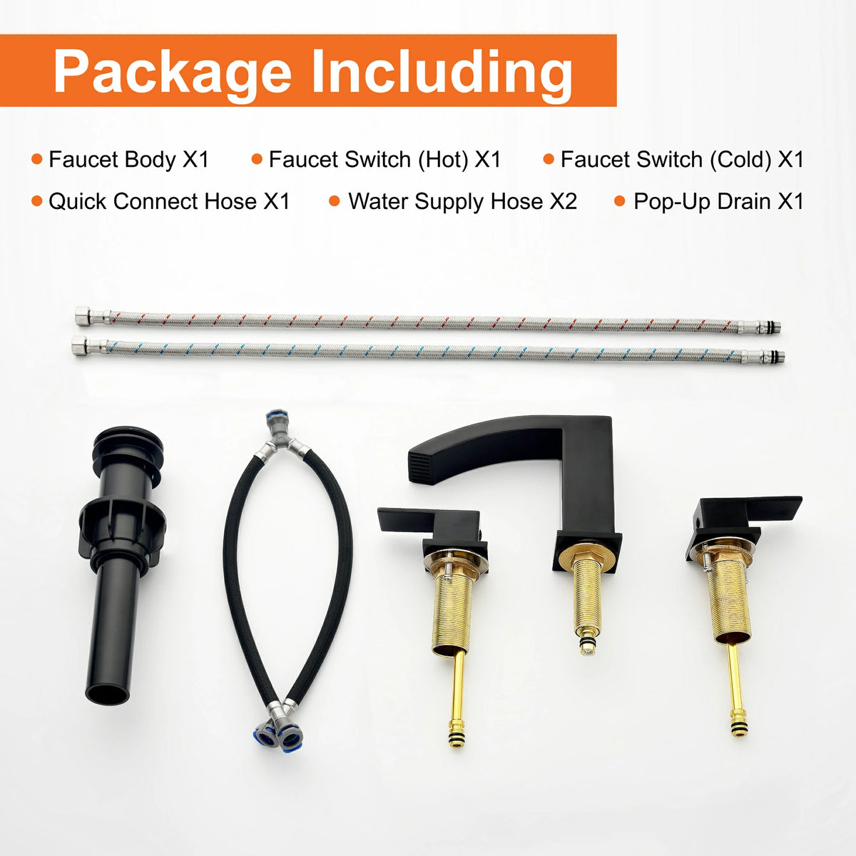 360° Swivel 2-Handle 3-Hole Widespread Bathroom Faucet with Drain in Brushed Gold/Brushed Nickel/Matte Black