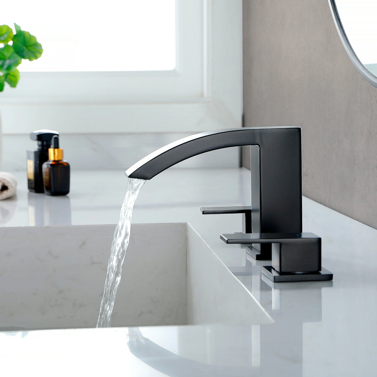 360° Swivel 2-Handle 3-Hole Widespread Bathroom Faucet with Drain in Brushed Gold/Brushed Nickel/Matte Black