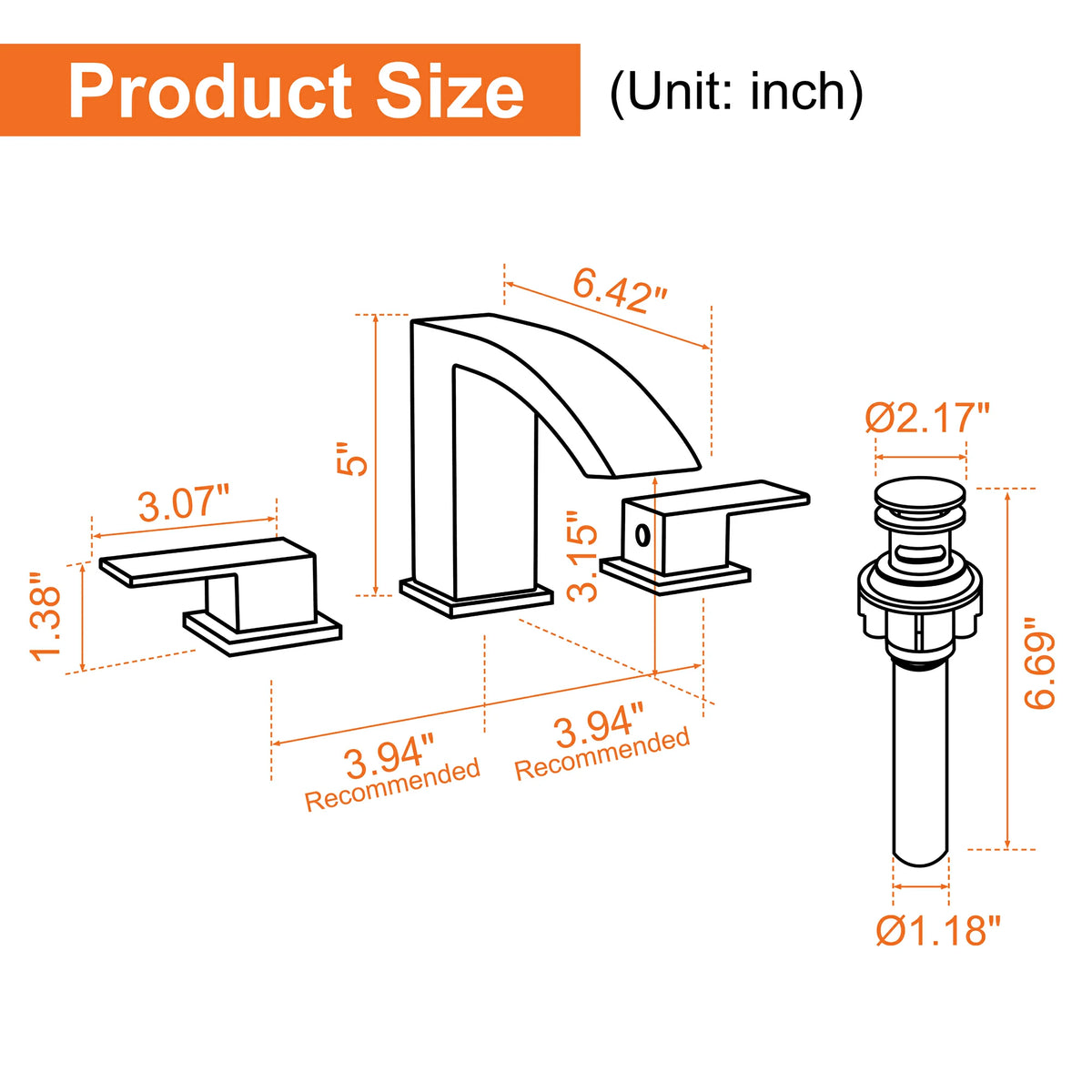 360° Swivel 2-Handle 3-Hole Widespread Bathroom Faucet with Drain in Brushed Gold/Brushed Nickel/Matte Black