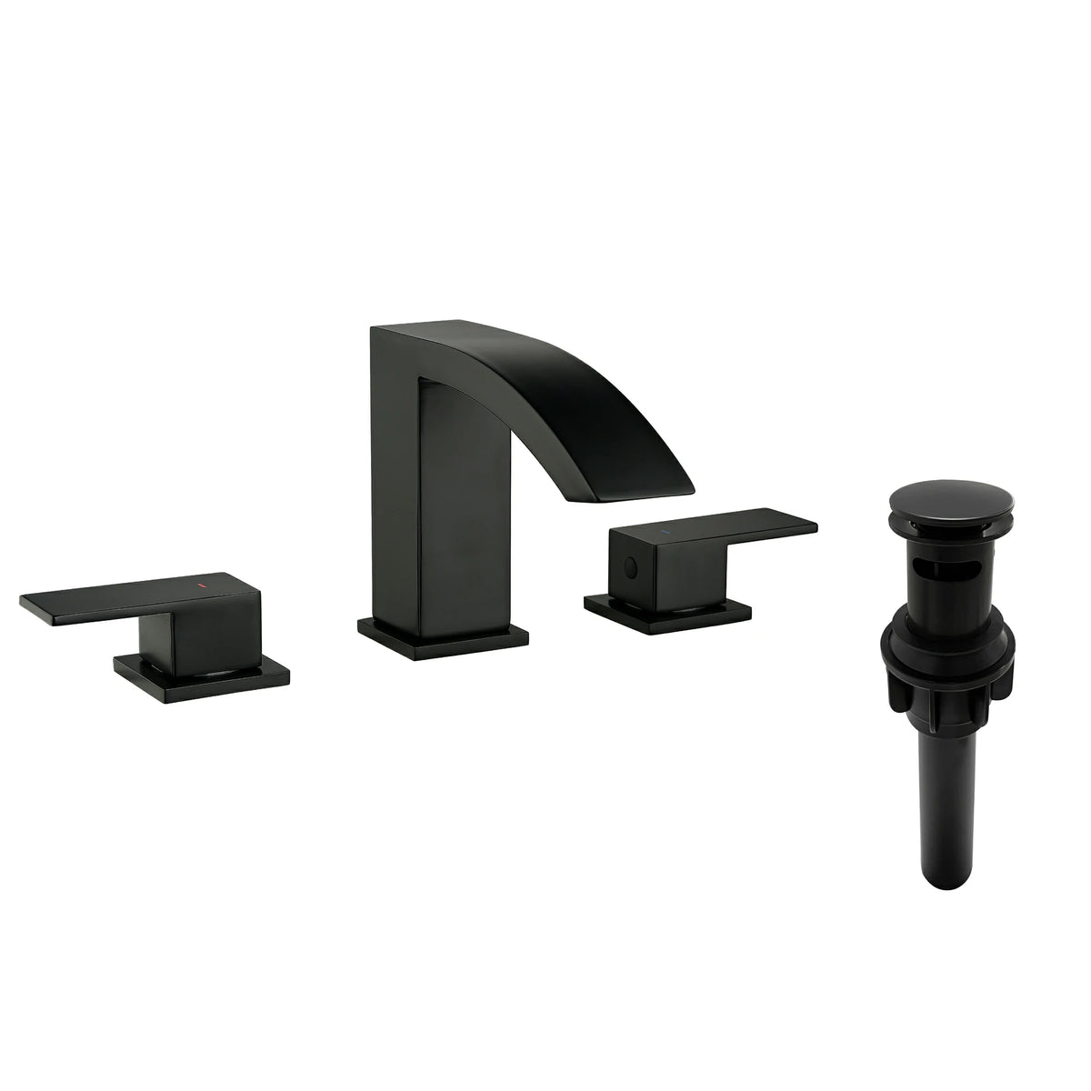360° Swivel 2-Handle 3-Hole Widespread Bathroom Faucet with Drain in Brushed Gold/Brushed Nickel/Matte Black