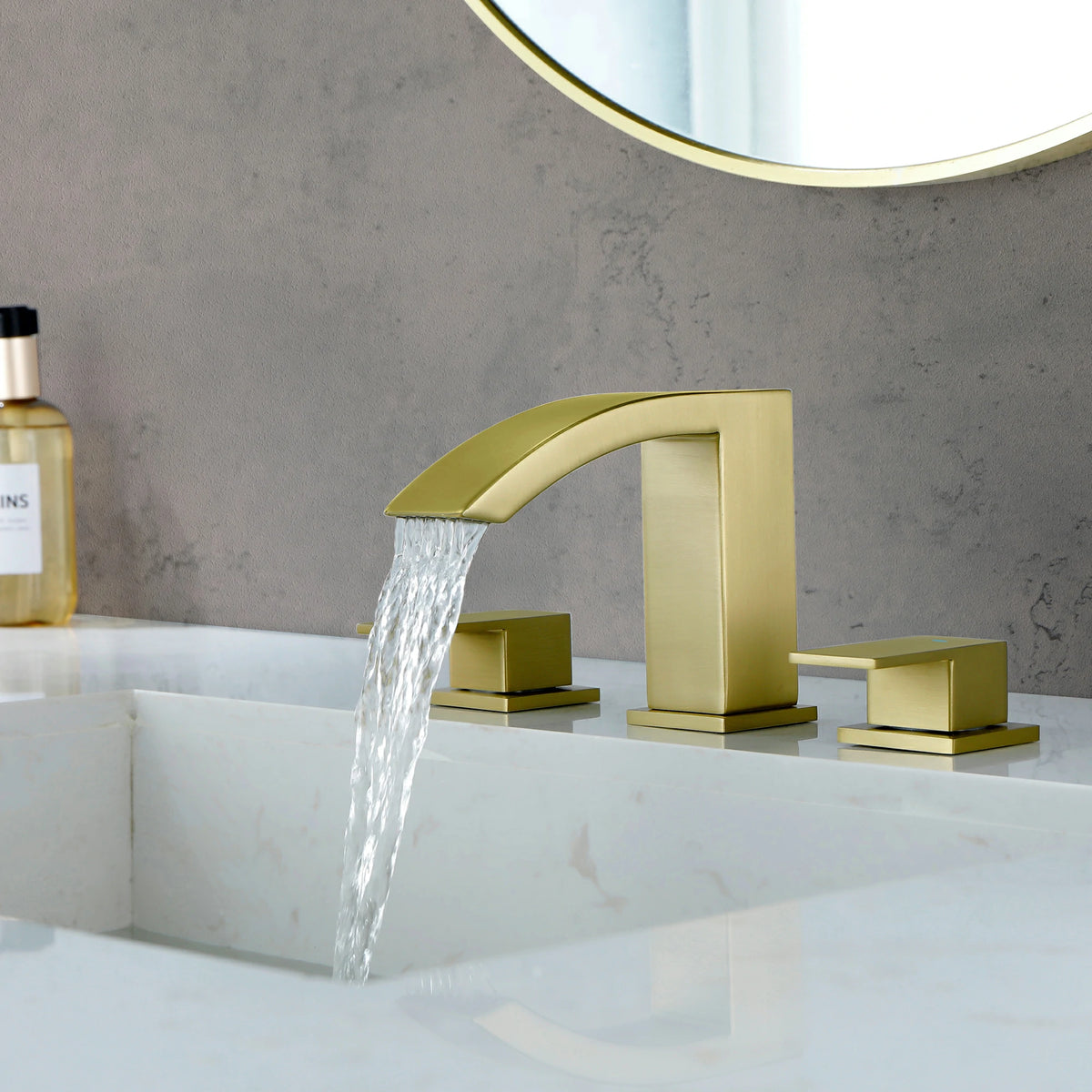 360° Swivel 2-Handle 3-Hole Widespread Bathroom Faucet with Drain in Brushed Gold/Brushed Nickel/Matte Black
