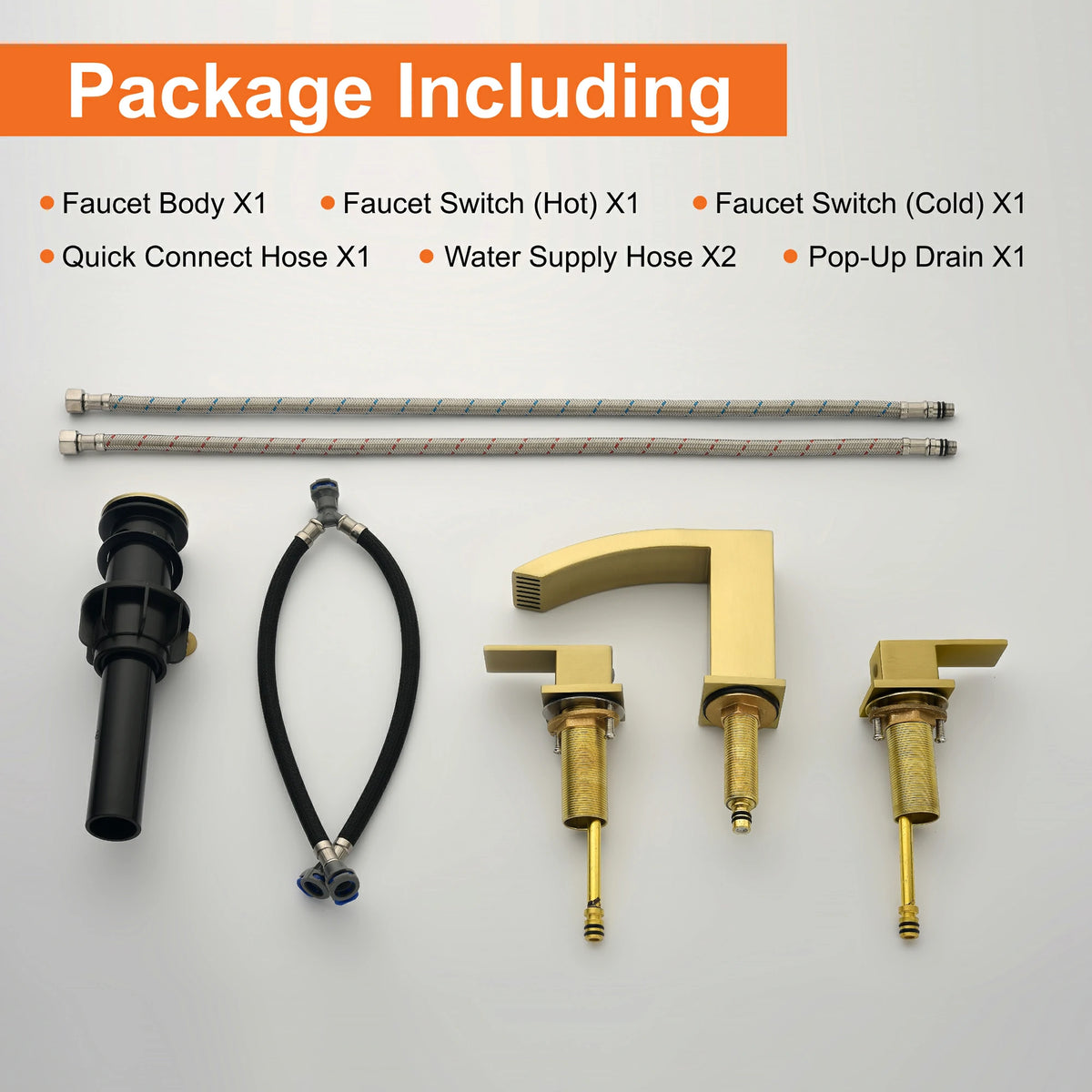 360° Swivel 2-Handle 3-Hole Widespread Bathroom Faucet with Drain in Brushed Gold/Brushed Nickel/Matte Black