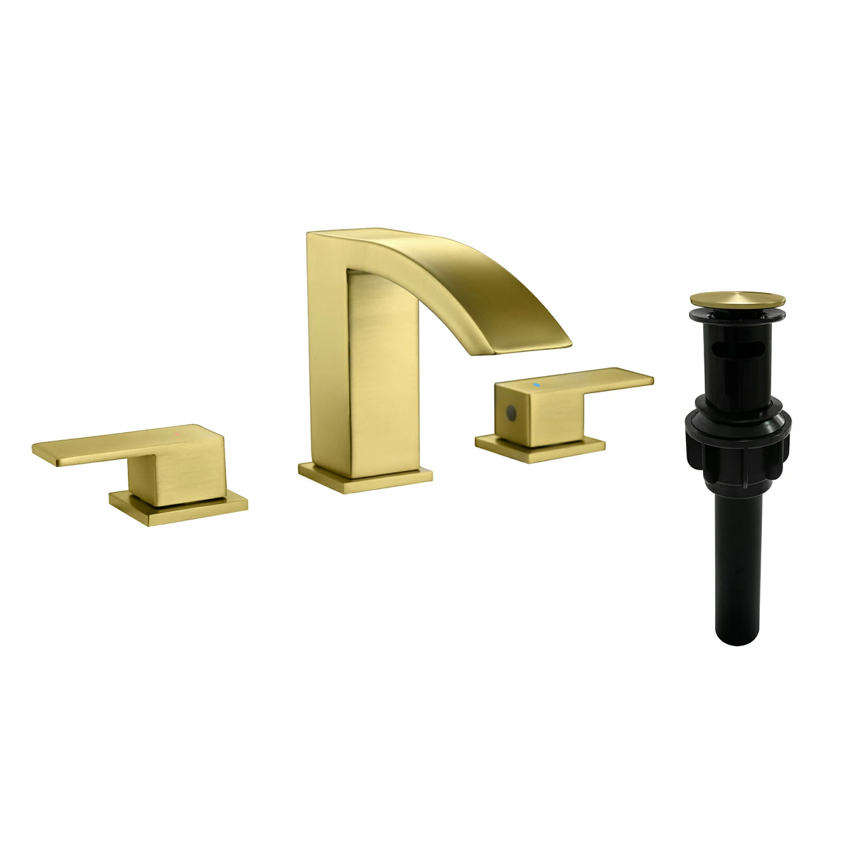 360° Swivel 2-Handle 3-Hole Widespread Bathroom Faucet with Drain in Brushed Gold/Brushed Nickel/Matte Black