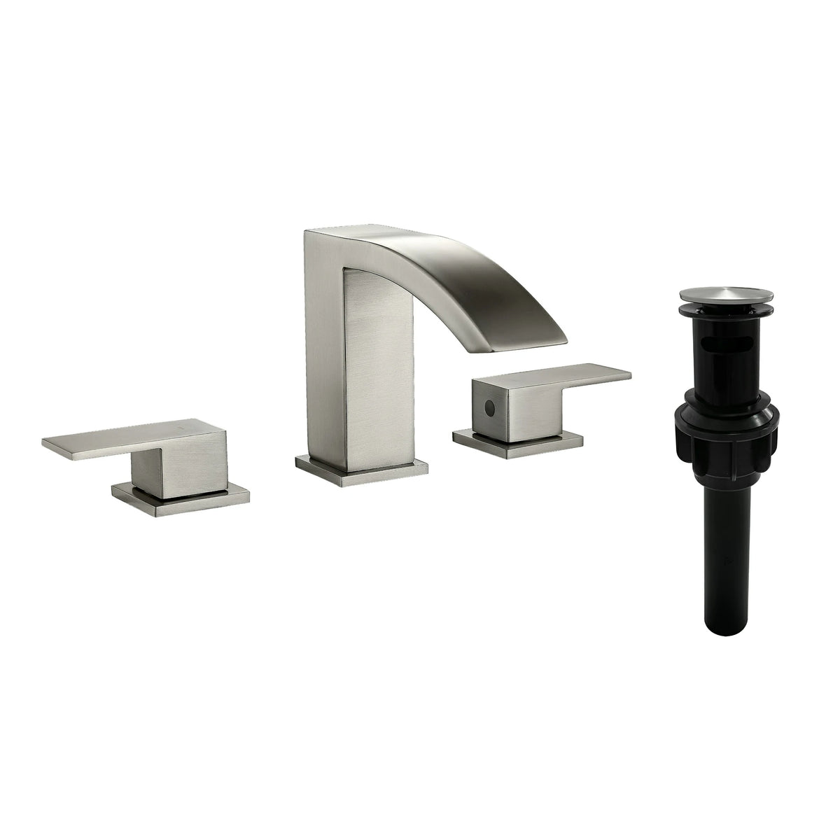 360° Swivel 2-Handle 3-Hole Widespread Bathroom Faucet with Drain in Brushed Gold/Brushed Nickel/Matte Black