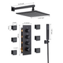12" Thermostatic LED Shower System Wall-Mount Rain Showerhead with 6 Body Jets