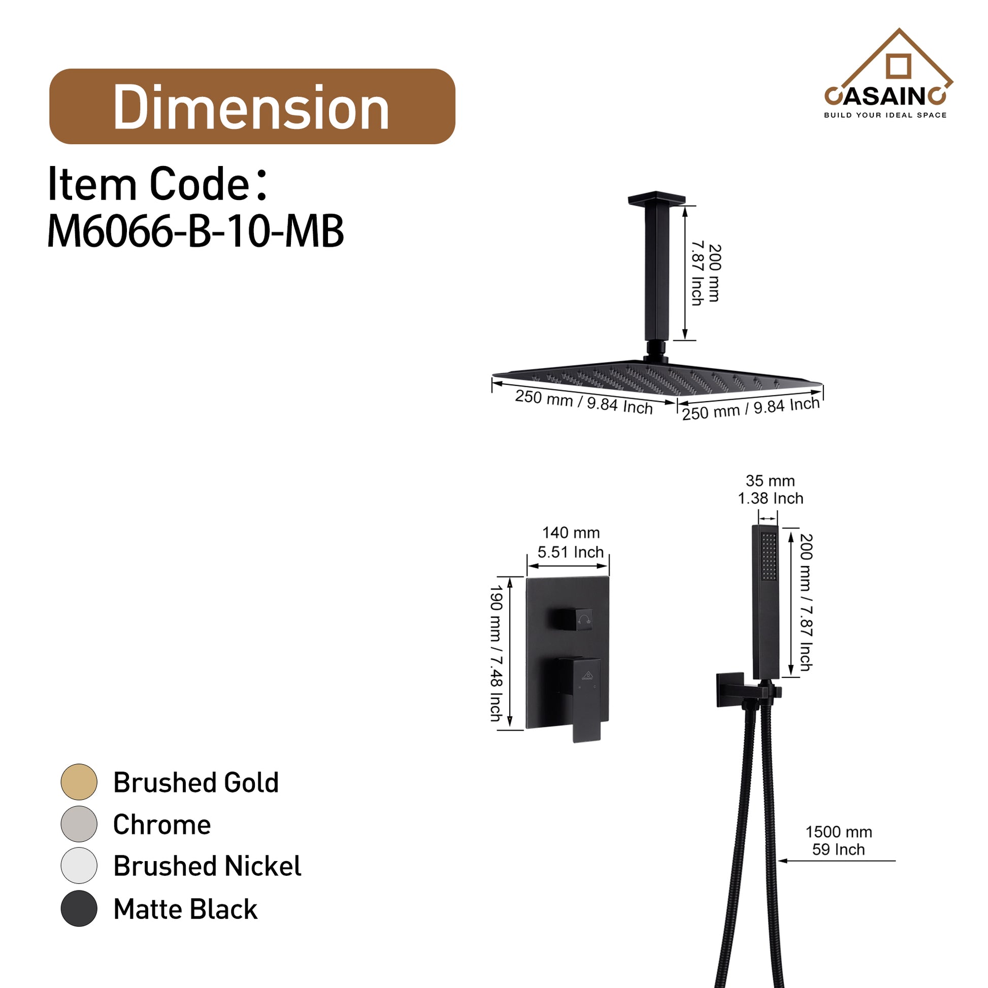10" Ceiling Mount Dual Shower Head System with Handheld & Rough in Valve