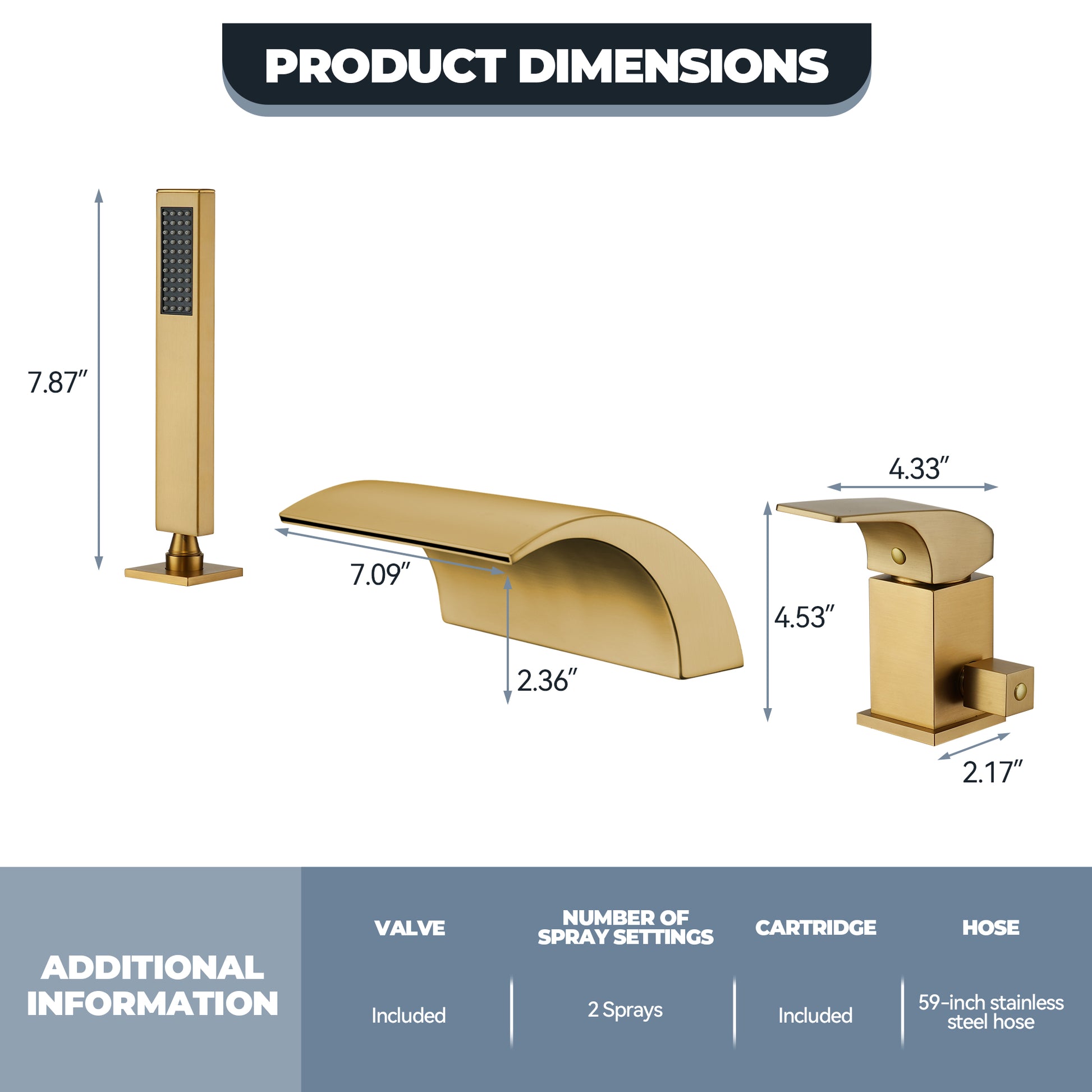 Waterfall Tub Faucet with Handheld Shower Head for Bathtub