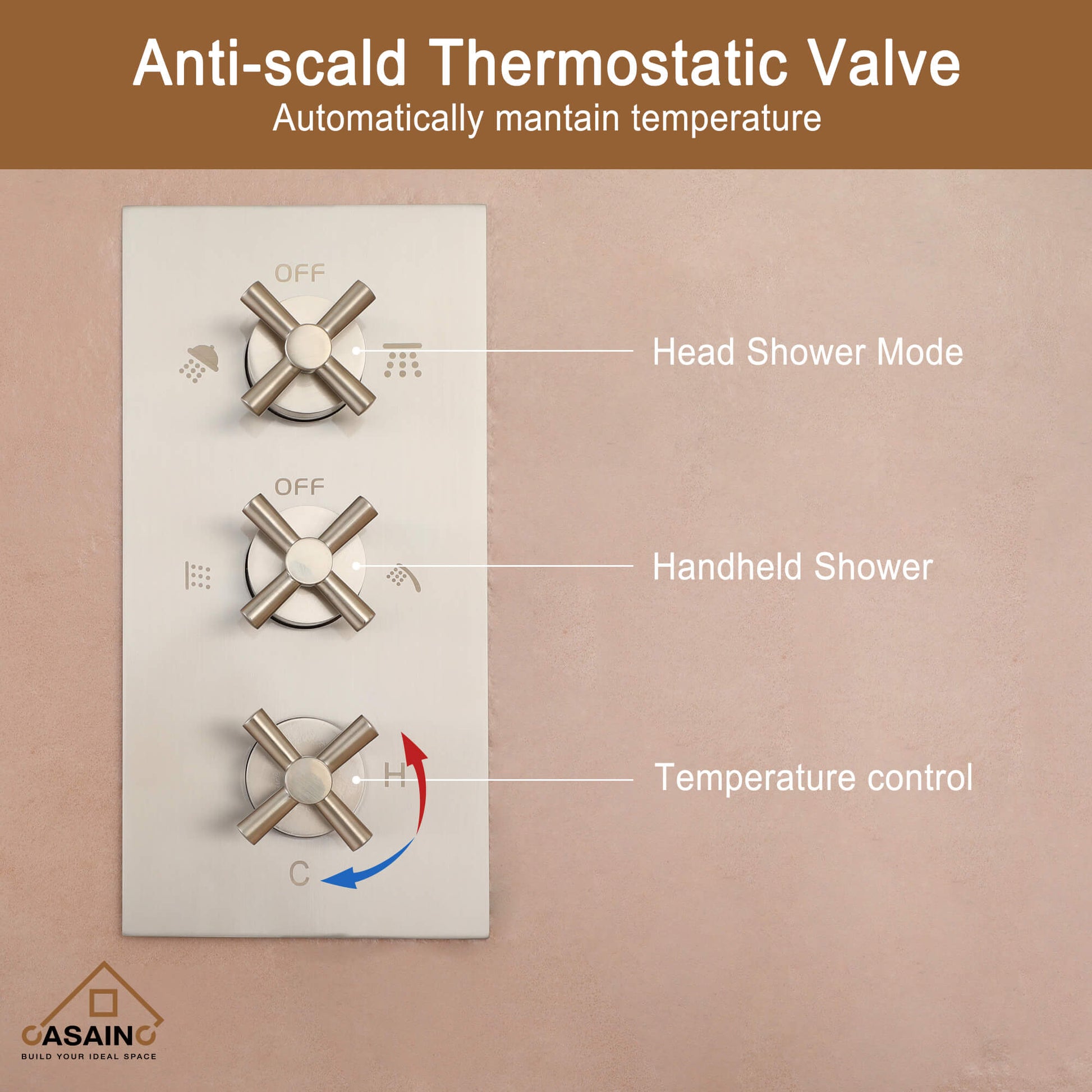 CASAINC 8" Multifunctional Shower System with Sliding Bar & Handheld Shower & 4 Body Sprays 