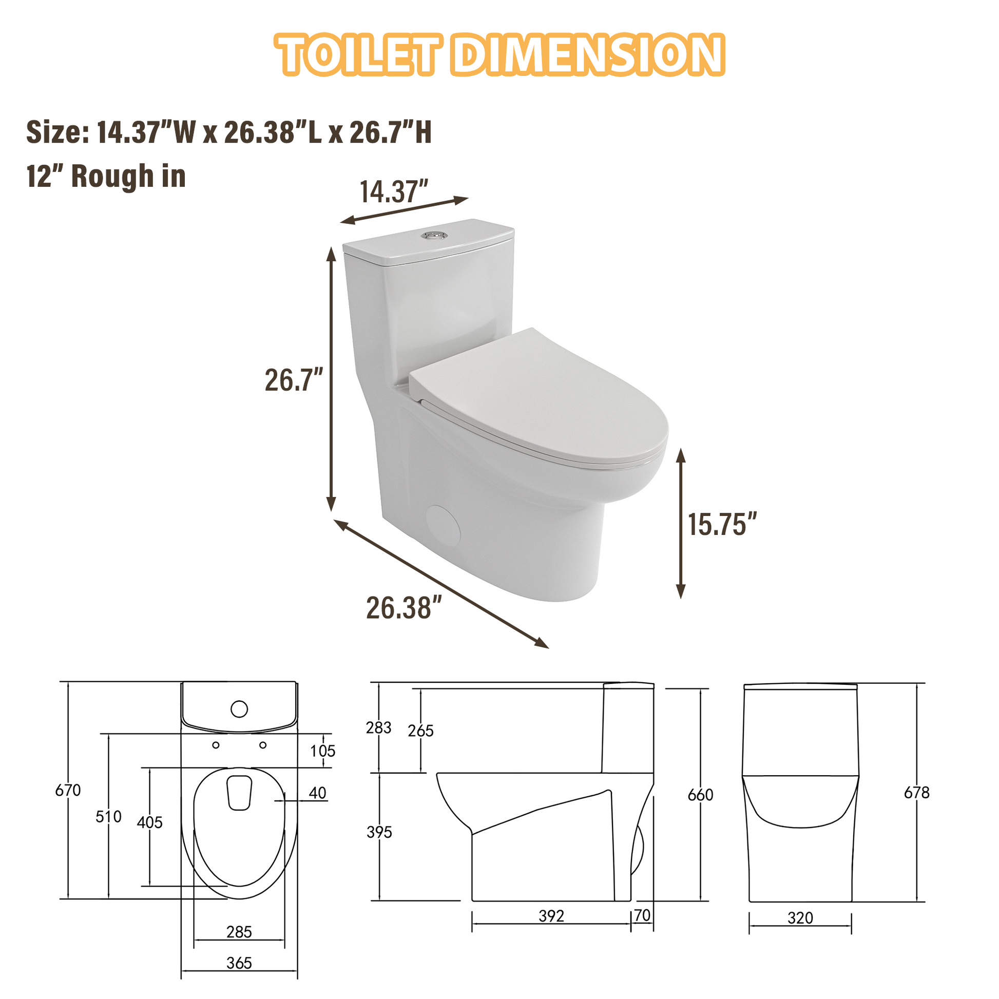 Dual Flush One-Piece Toilet 1.6/1.1 GPF with Soft Closing Seat
