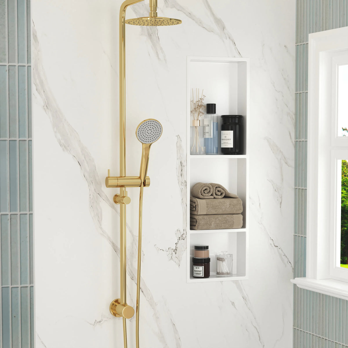 12.2" x 28.7"/39.3" Glossy White SMC Shower Niche with 1 or 2 Shelves