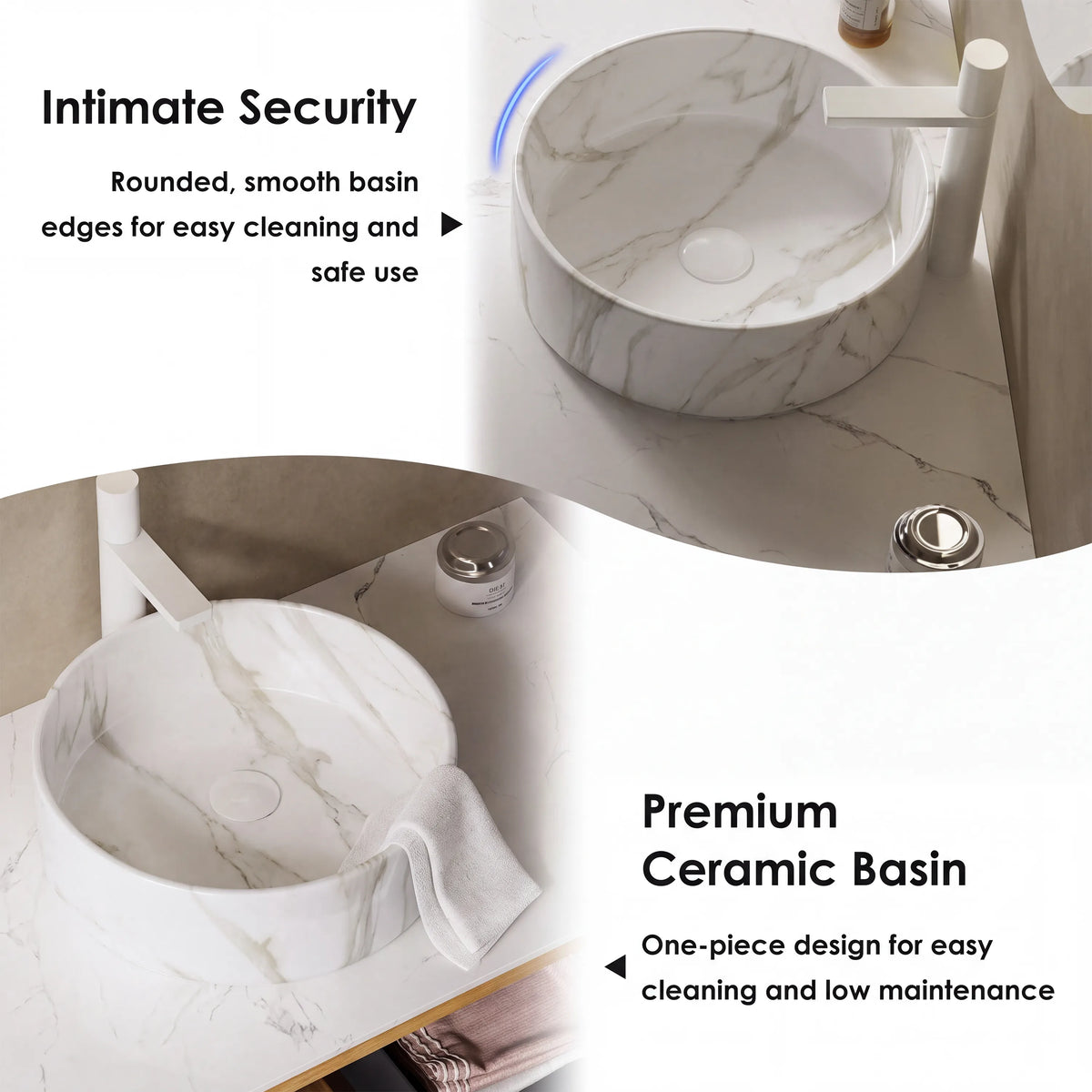 14 in. Round Ceramic Vessel Bathroom Sink in Glossy White / Stone Pattern Matte White