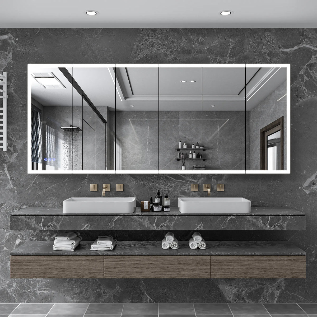 16"-96" Aluminum LED Medicine Cabinet with Anti-Fog Mirror, 3 Color Temperatures & Dimmable Lighting