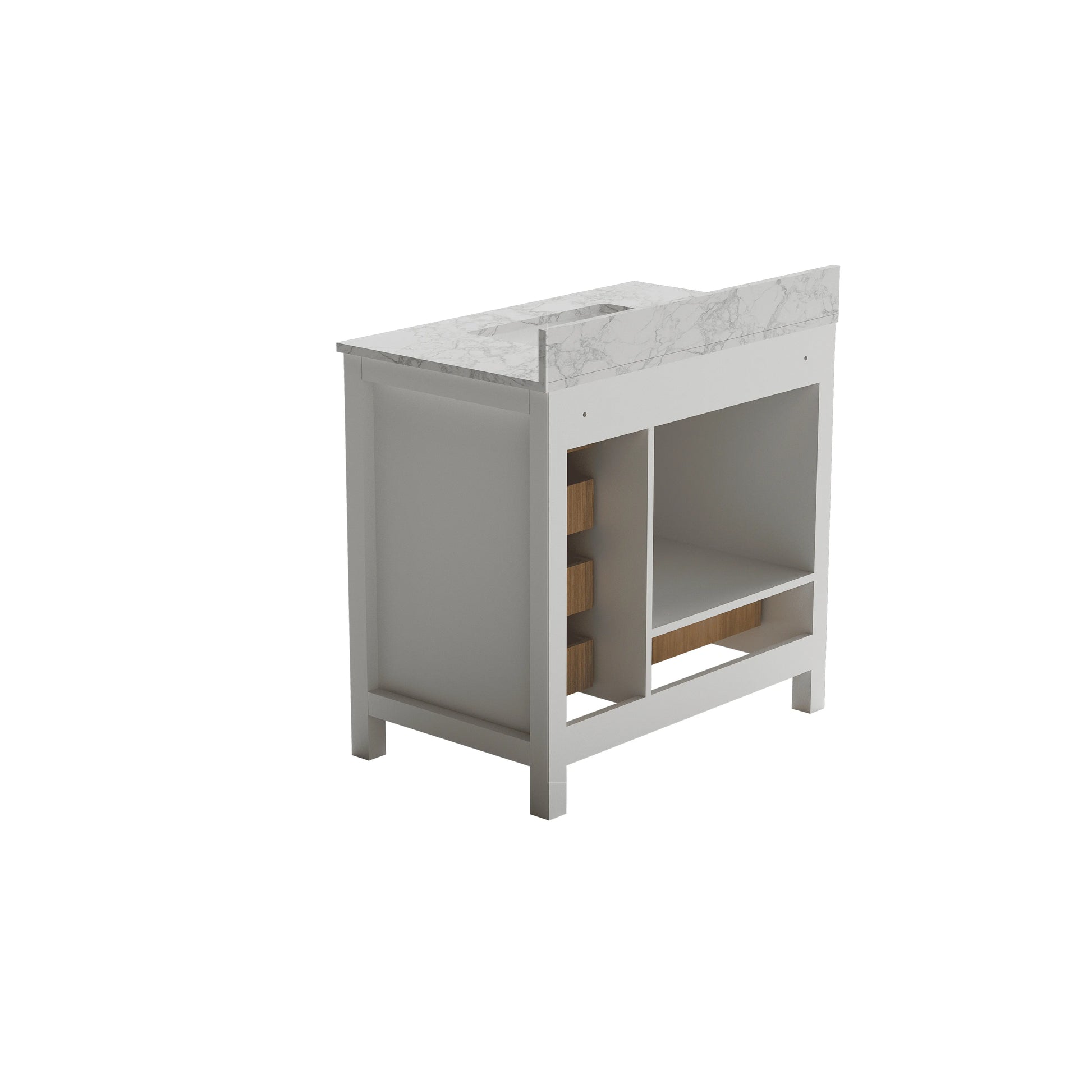 30"/36"/48"/72" Freestanding Bathroom Vanity with White Marble-Pattern Artificial Stone Top