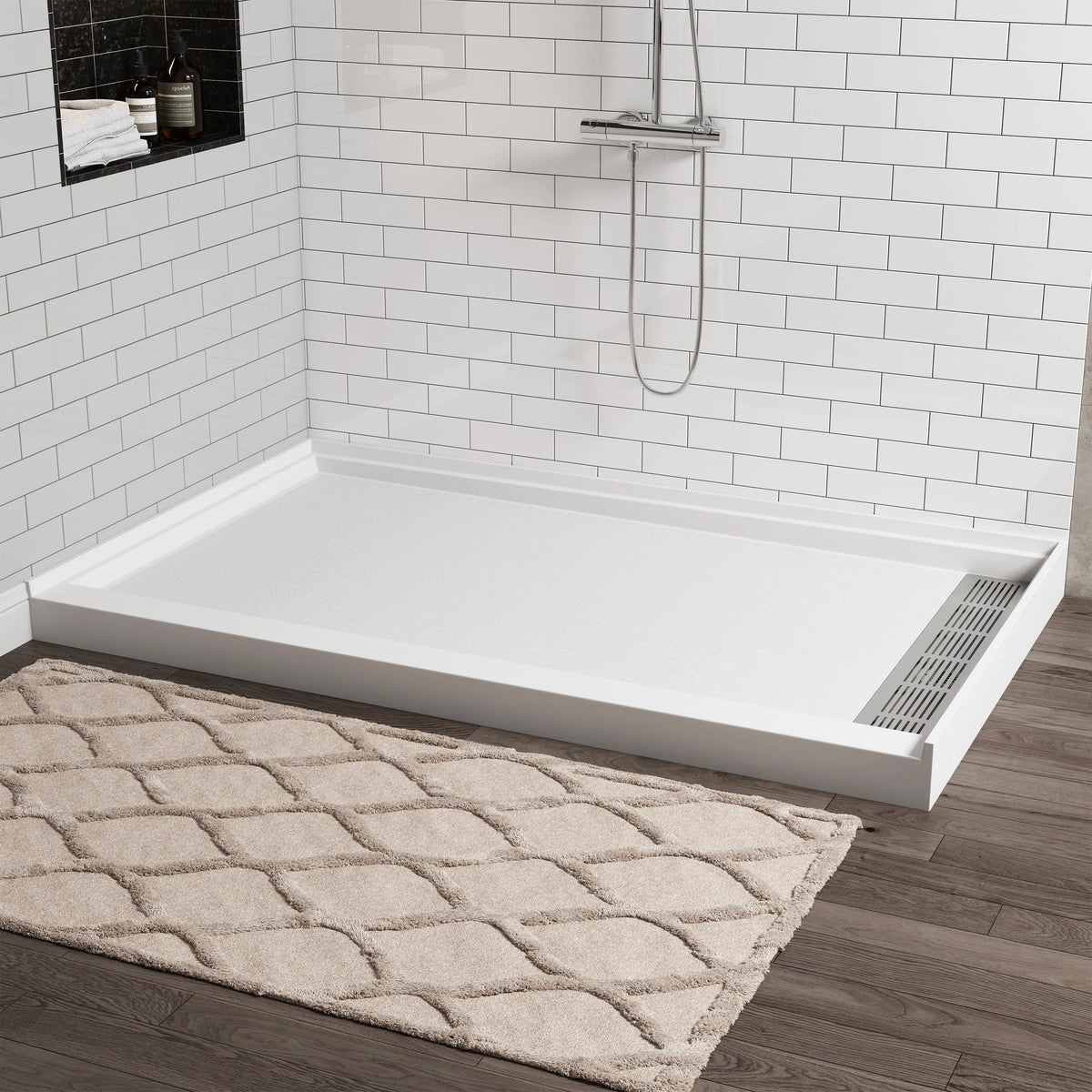 48"/60"x36"/32" Matte White Solid Composite Stone Shower Base with Anti-Slip Textured