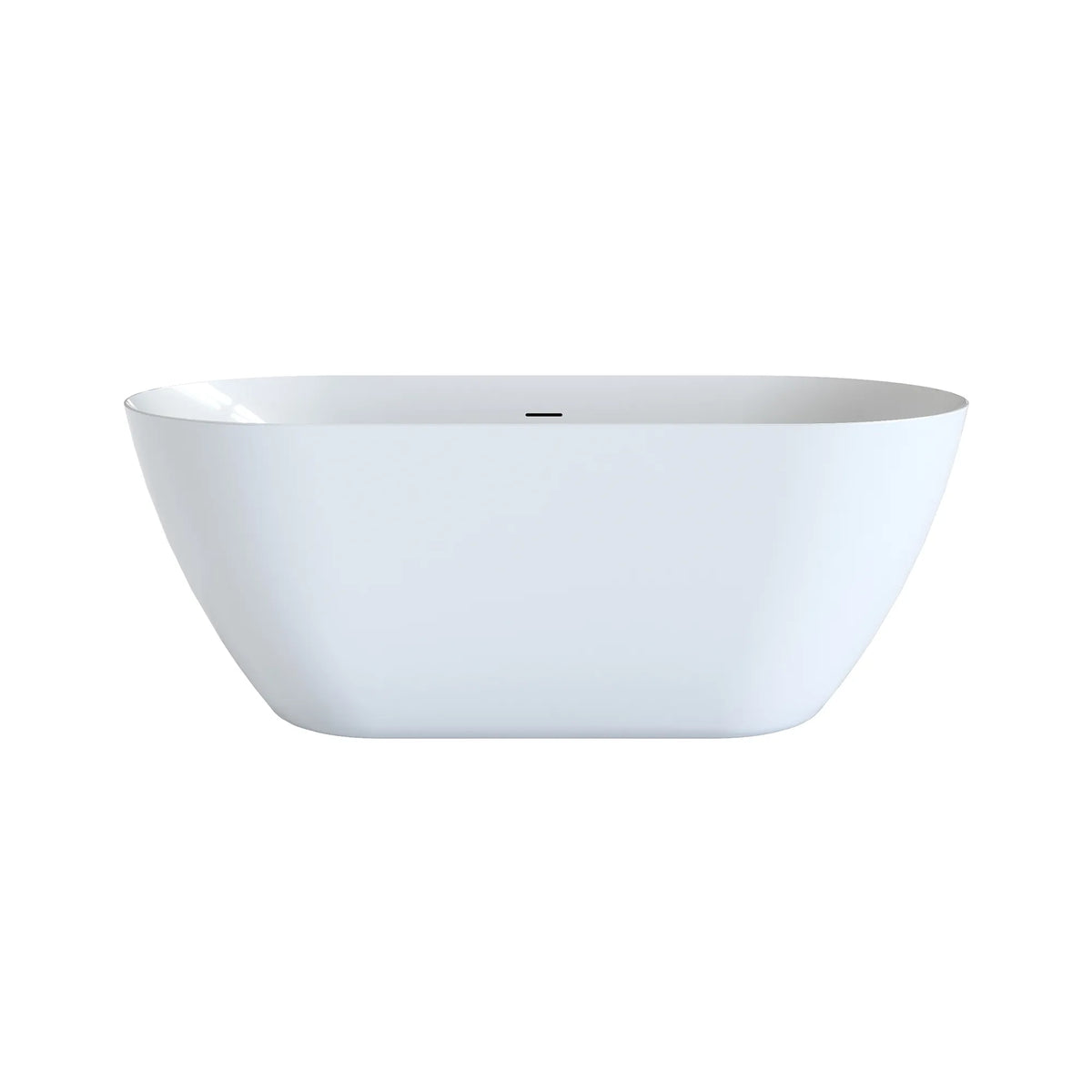 55"/59"/63" Glossy White Acrylic Freestanding Oval Soaking Bathtub with Center Pop-Up Drain and Integrated Overflow