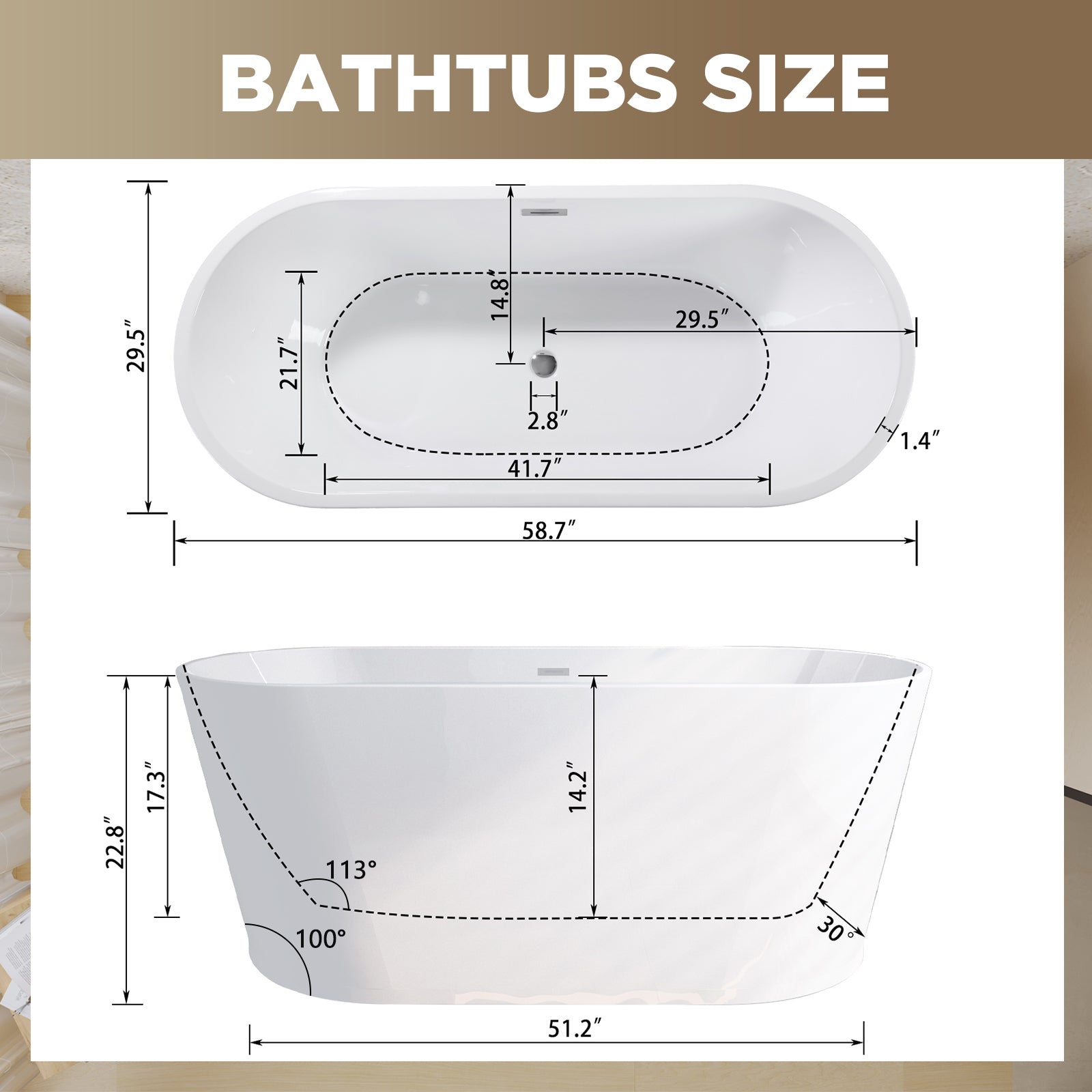 59 in. Acrylic Freestanding Soaking Bathtub with Toe-Tap Drain in Glossy White/Black