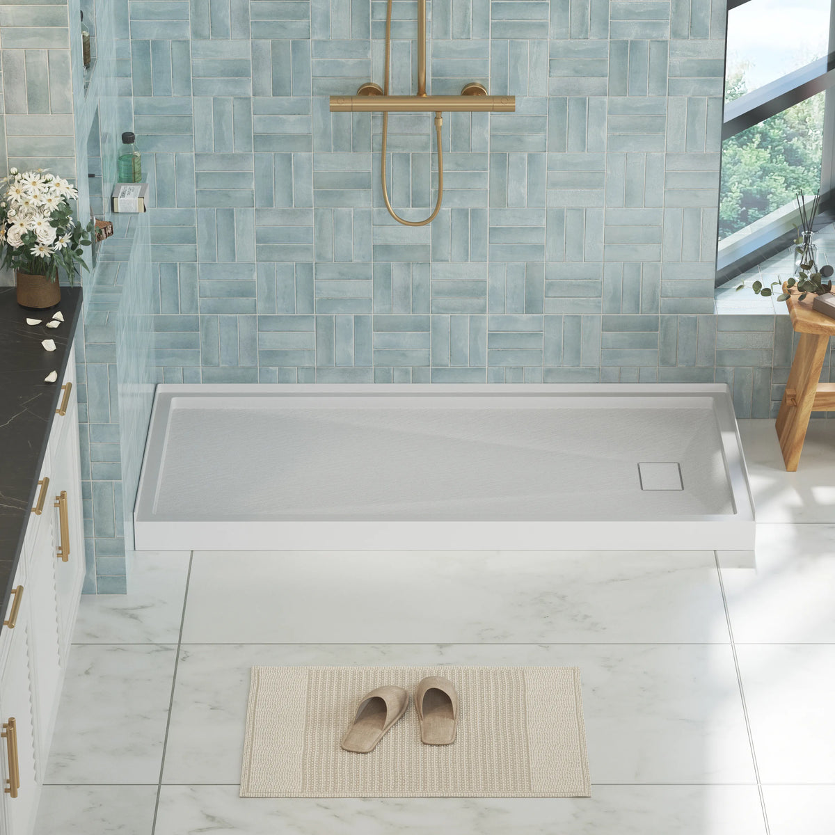 60"x30"/32" Grey One-Piece SMC Shower Pan Base with Anti-Slip Texture