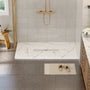 60"x36" White/Calacatta Curbless SMC Shower Base with Flamed Rock Slip-Resistant Surface, Center Drain