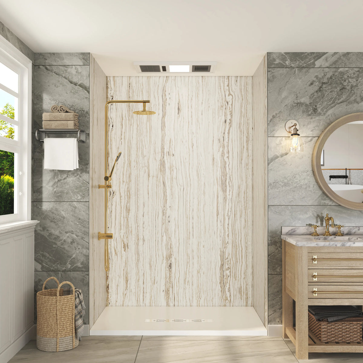 60"x36"x96" SMC Shower Wall Panels, Waterproof Grout-Free Shower Surround in 4 Finishes