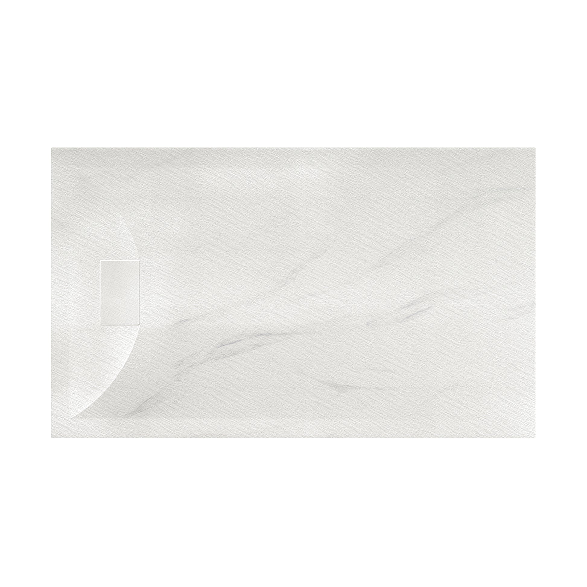 Curbless SMC Shower Base with Flamed Rock Slip-Resistant Surface, Reversible Drain