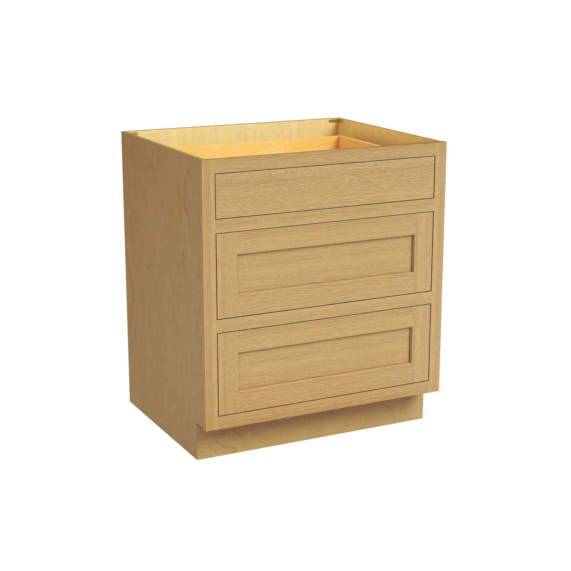 Inset Hazelnut Oak RTA 12-36"W x 34.5"H x 25"D 9-Size Base Cabinet with 3 Drawers