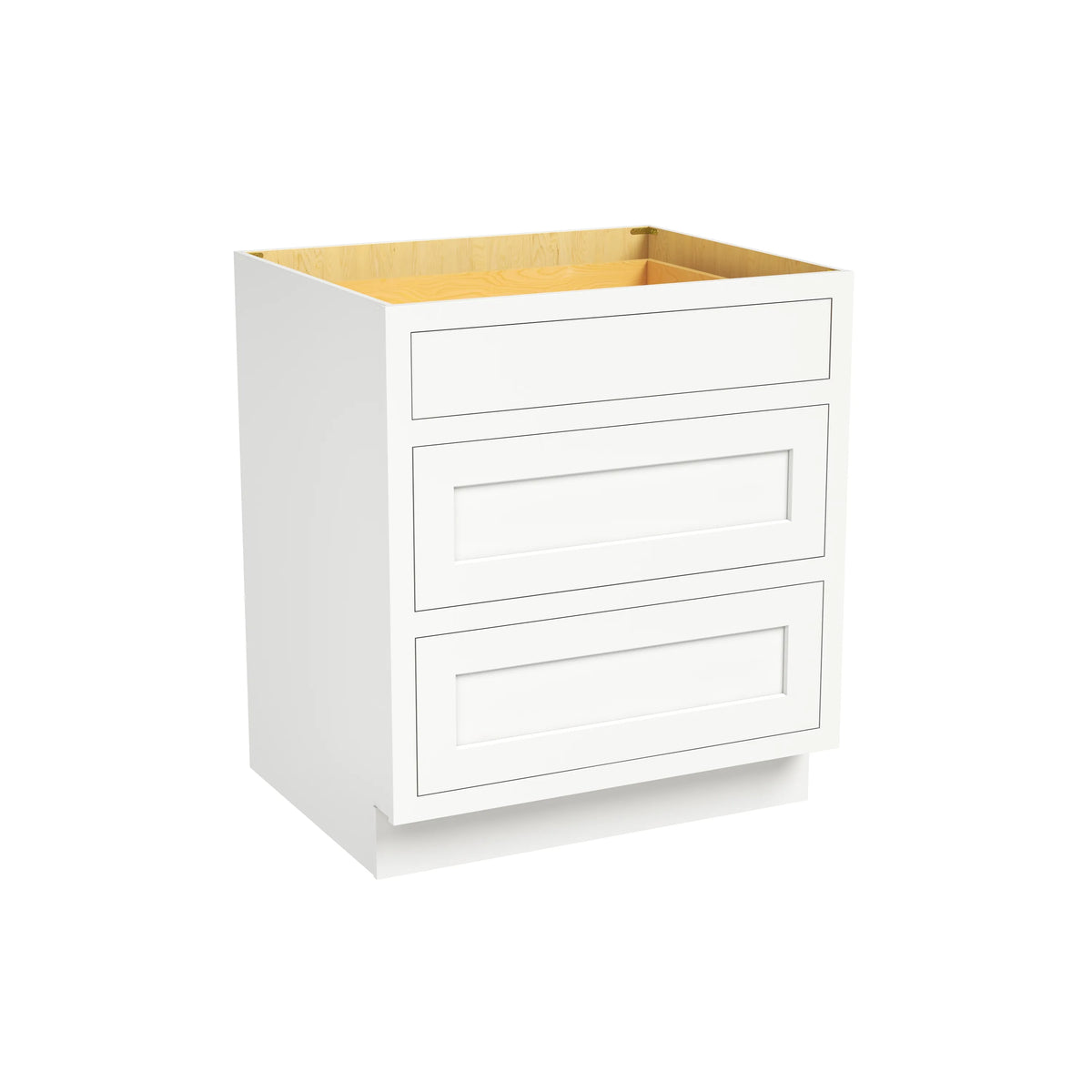 Inset Origami White RTA 12-36"W x 34.5"H x 25"D 9-Size Base Cabinet with 3 Drawers