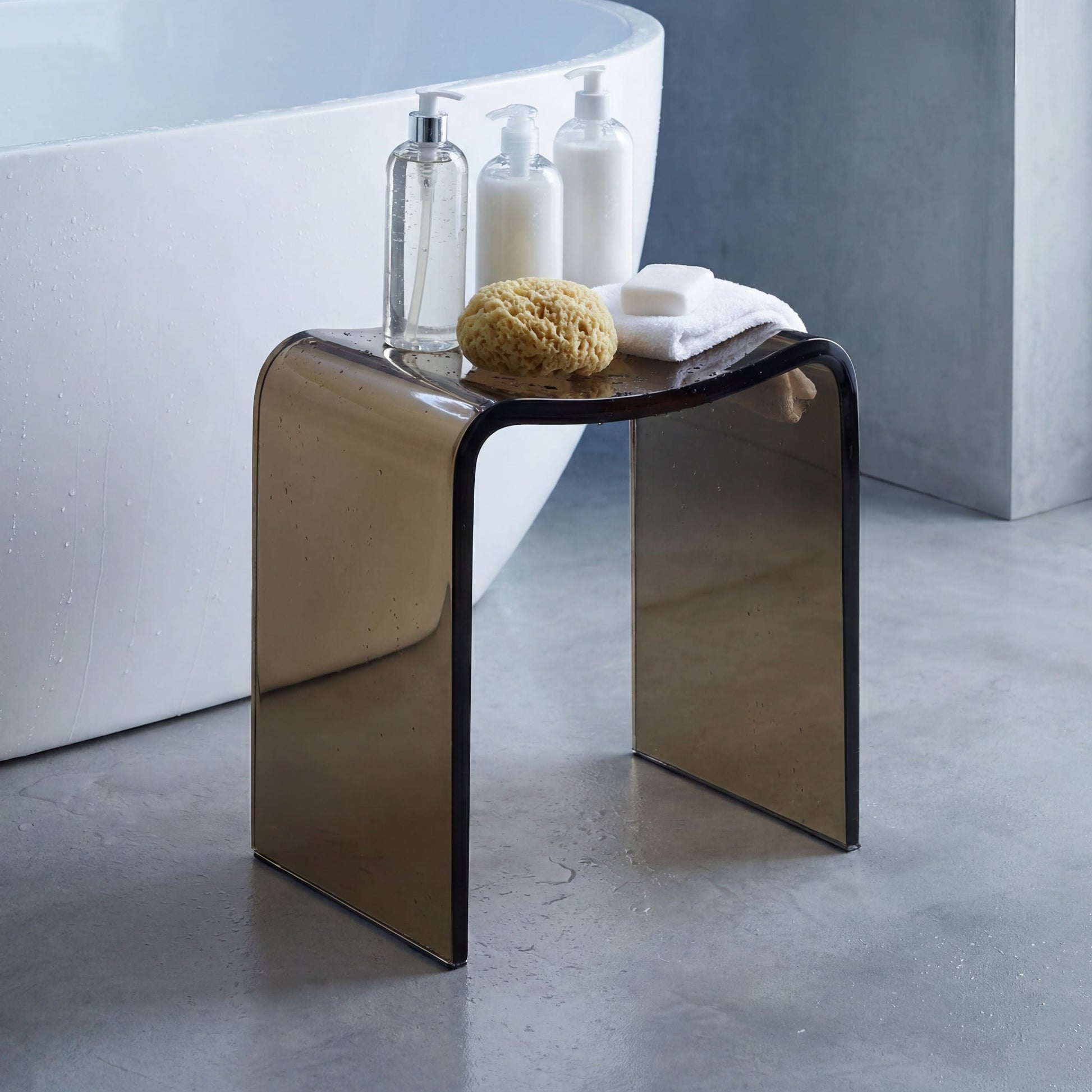 Resin Stone Freestanding Shower Stool with Gently Curved Seat