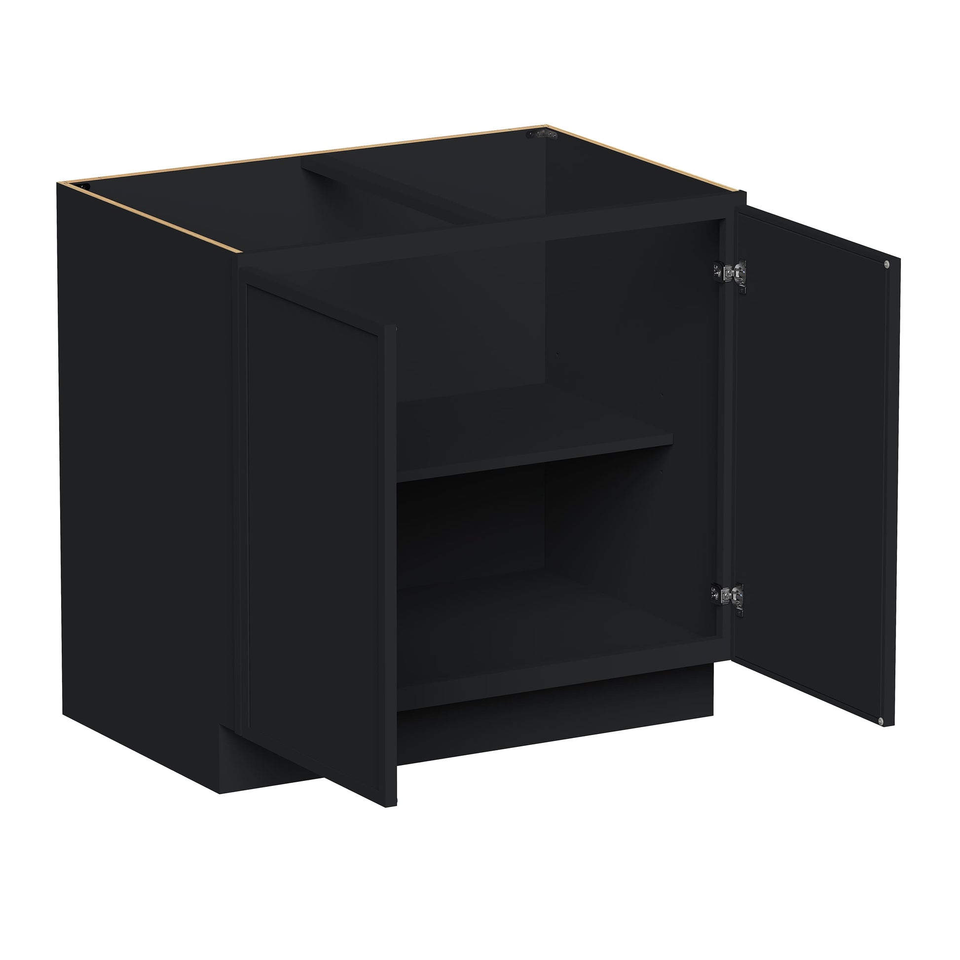 Slim Ebony Black Shaker RTA 24"-36"W x 34.5"H x 24"D 5-Size Full Height Door Base Cabinet with 2 Doors