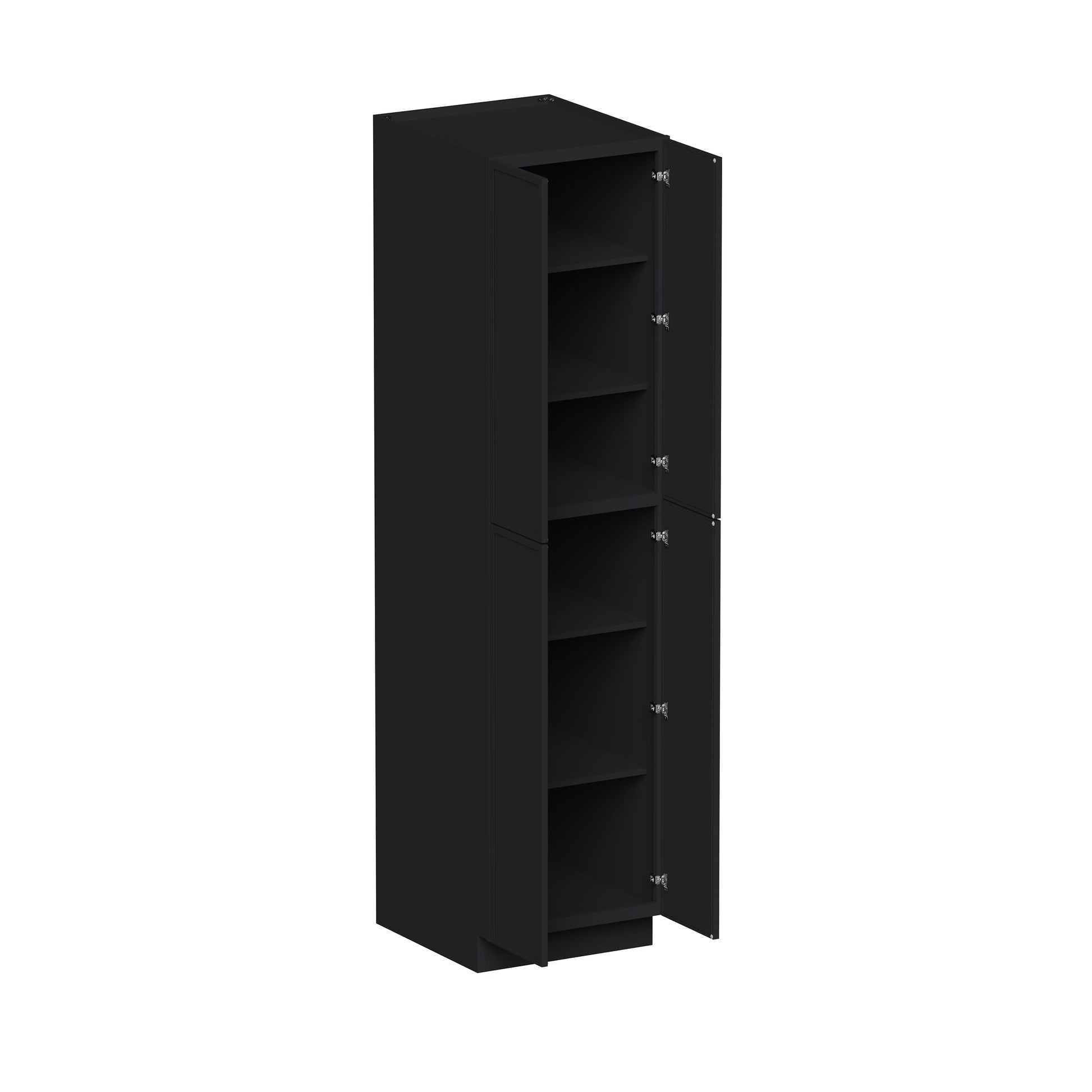 Slim Ebony Black Shaker RTA 24"/30"W x 84"/90"/96"H x 27"D 6-Size Tall Pantry Cabinet with 4 Doors and Shelves