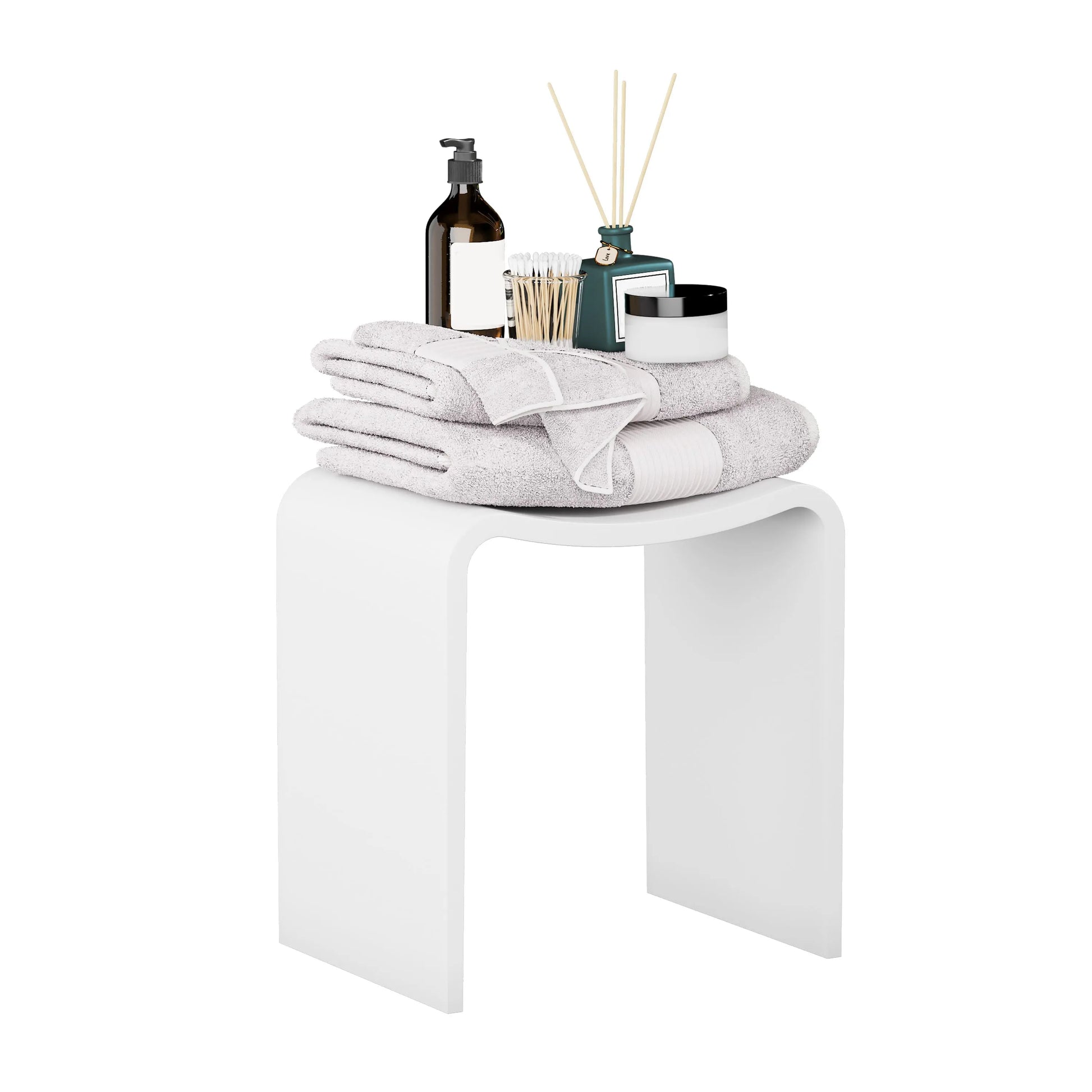 Solid Surface U-Shaped Shower Stool in Matte White / Matte Black