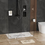 White/Calacatta Curbless SMC Shower Base with Flamed Rock Slip-Resistant Surface, Center Drain