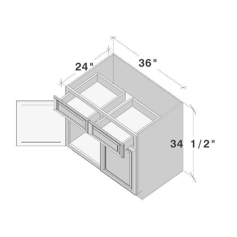 Glacier White RTA 36"W x 24"D x 34.5"H Base Cabinet with 2 Drawers and 2 Doors