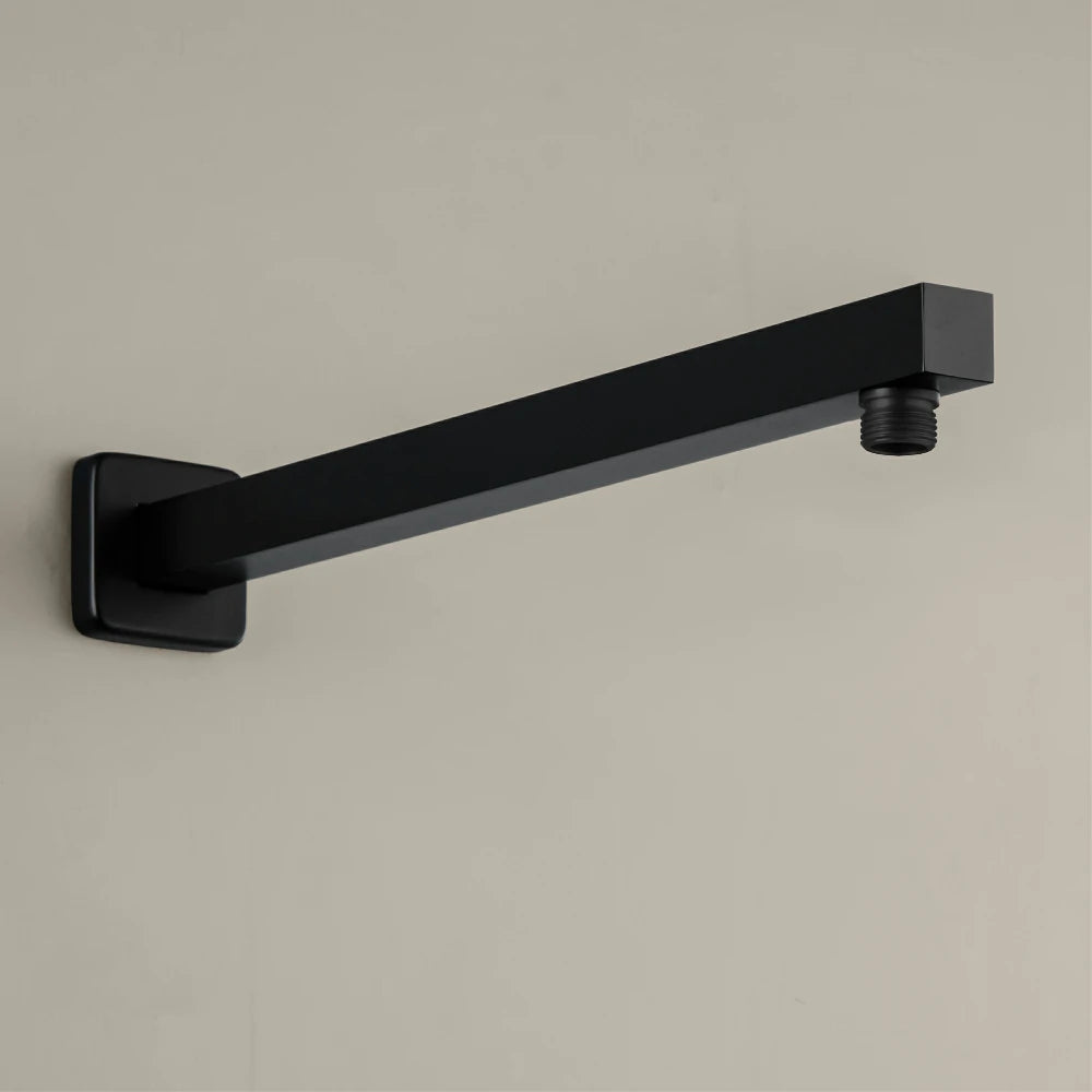 15.75-Inch Wall Mounted Square Shower Arm with Flange in Black