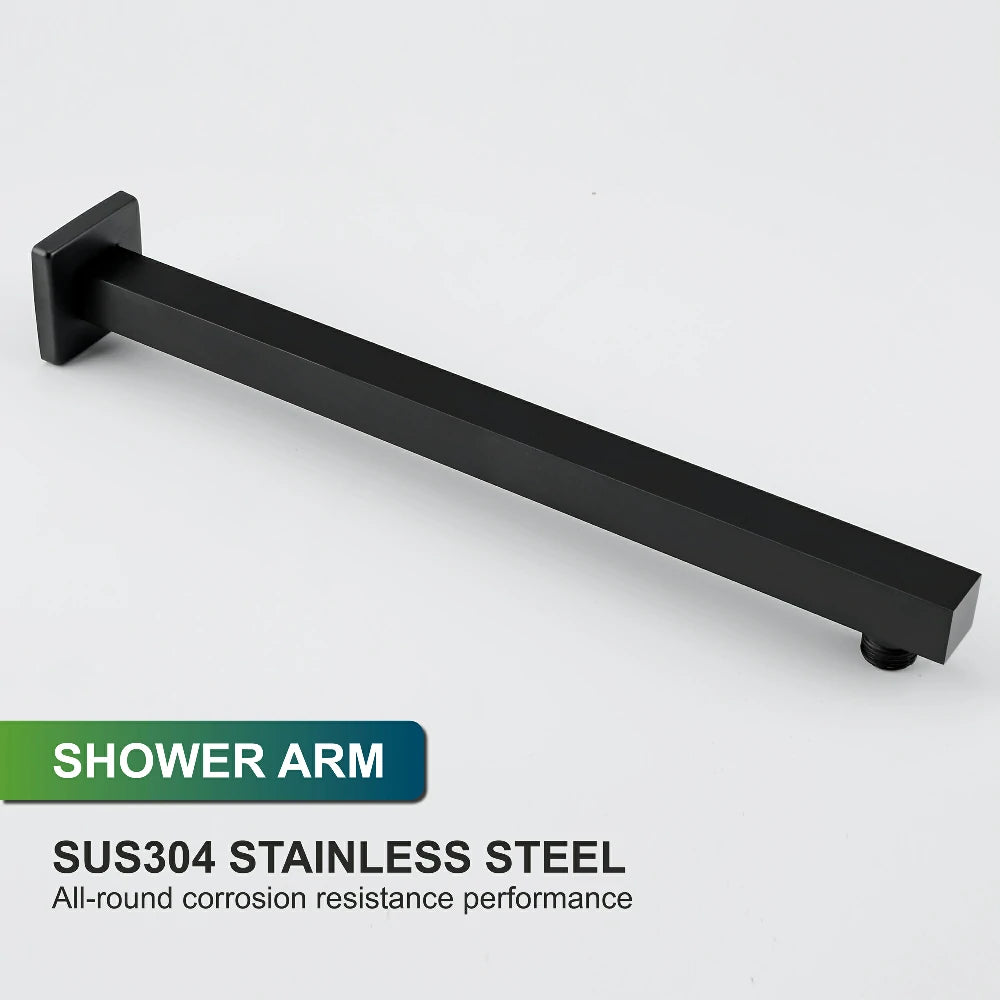 15.75-Inch Wall Mounted Square Shower Arm with Flange in Black