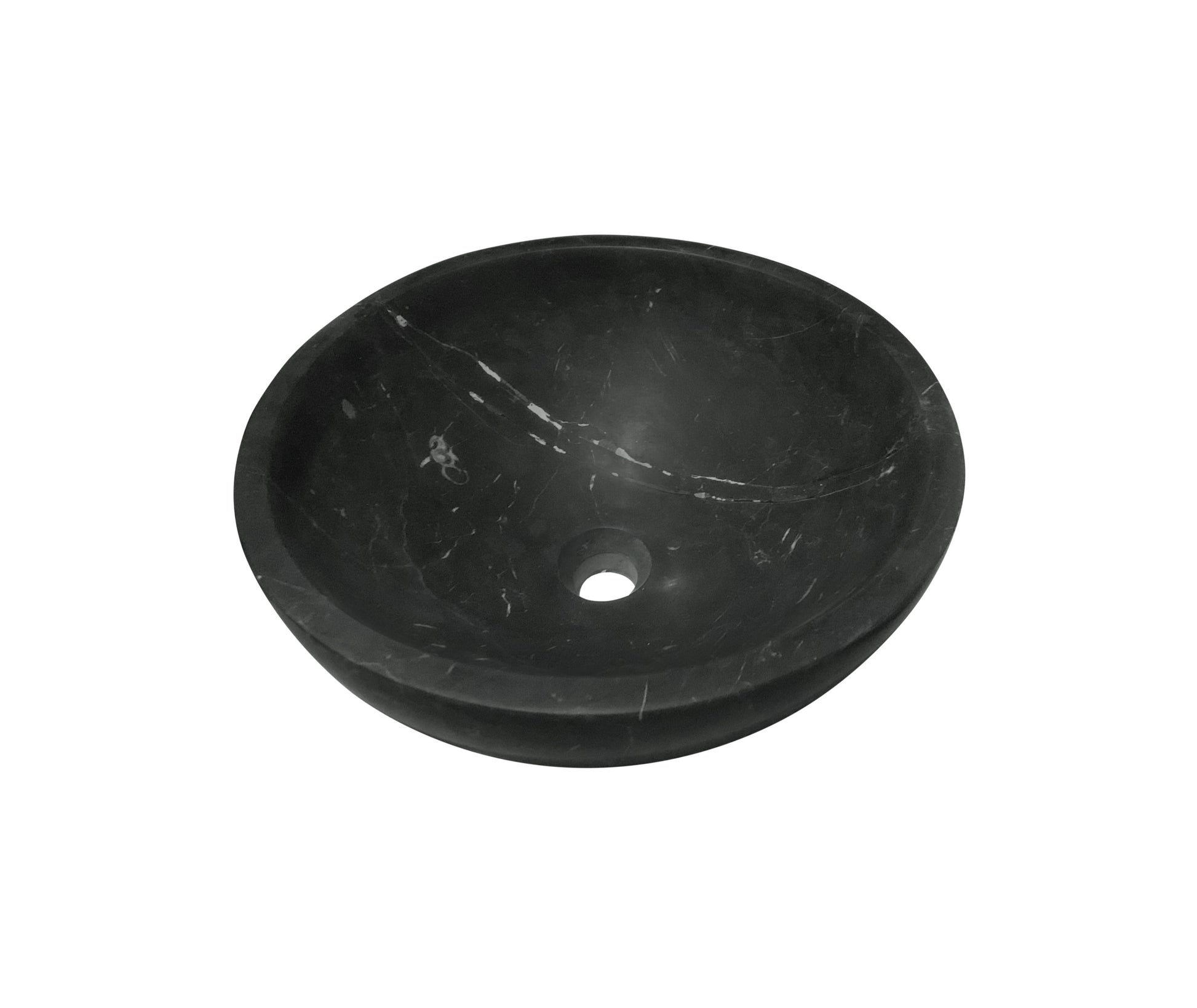 15.7" Bathroom Round Dark Gray Matte Finish Marble Vessel Sink