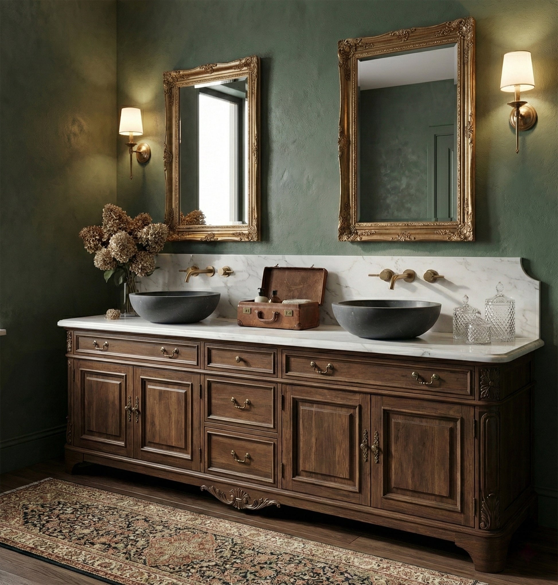15.7" Bathroom Round Dark Gray Matte Finish Marble Vessel Sink