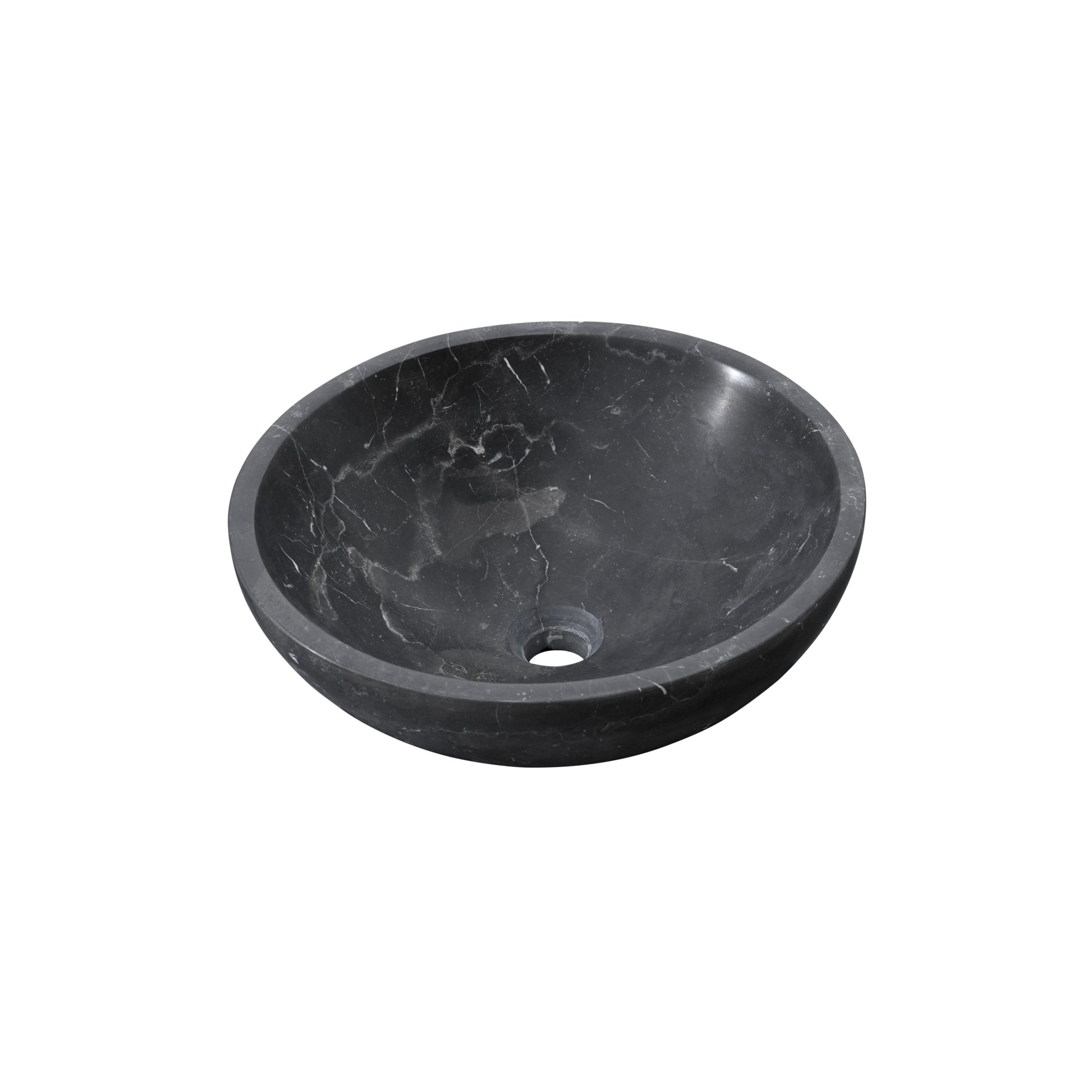 15.7" Bathroom Round Dark Gray Matte Finish Marble Vessel Sink