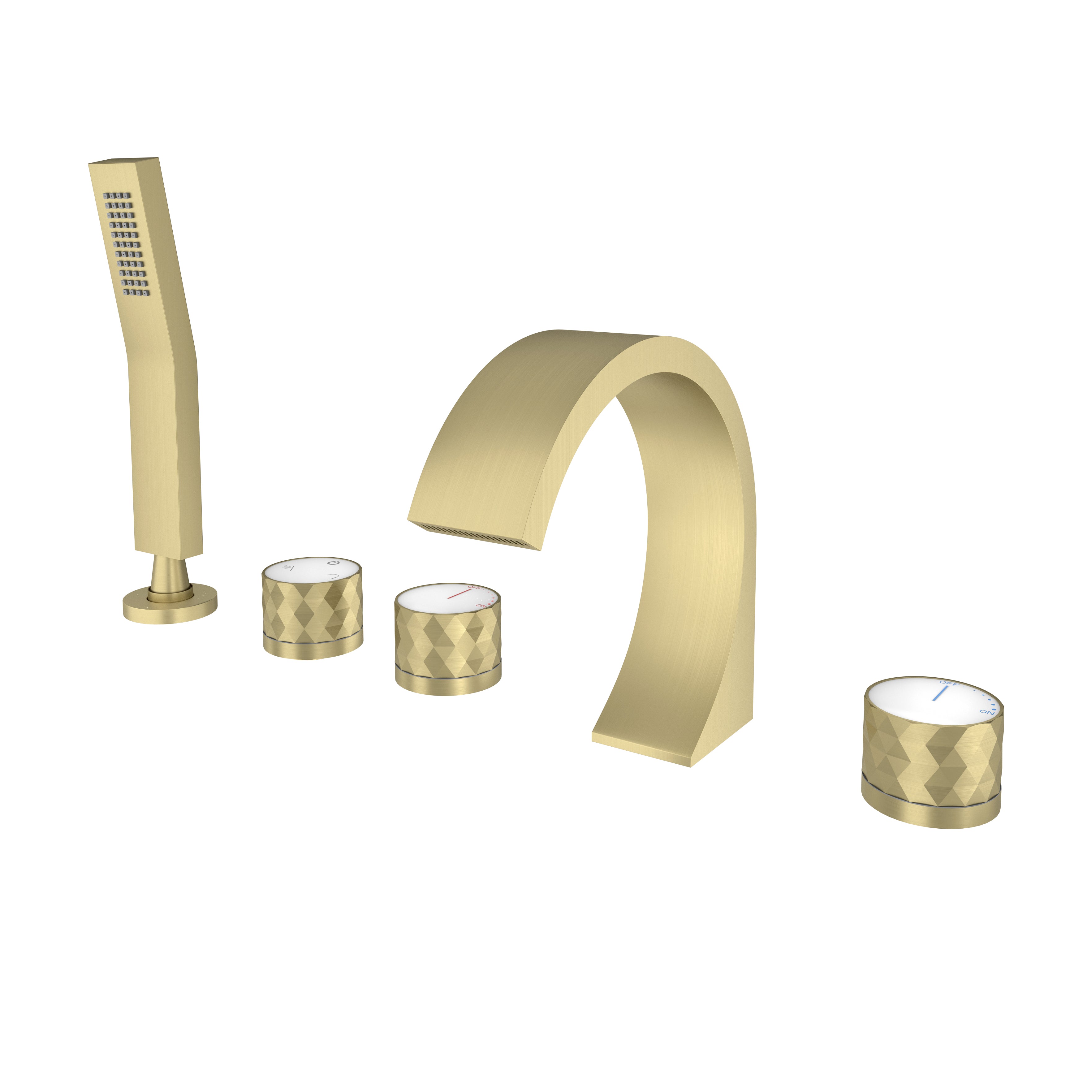 C-Shaped Curved Design 3-Handle Roman Bathtub Faucet with Hand Shower