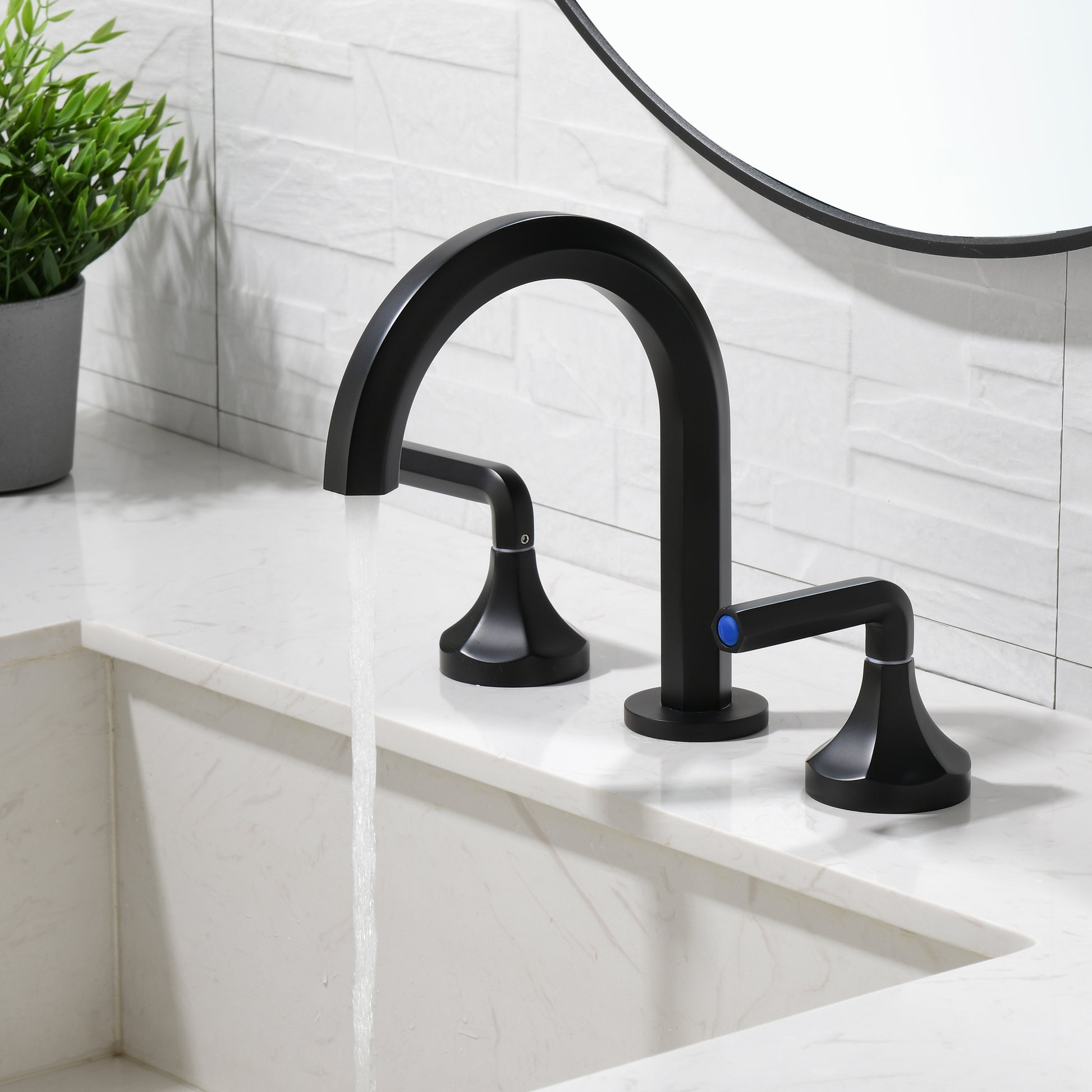 Matte Black 3-Hole Widespread Bathroom Sink Faucet with Dual Handles