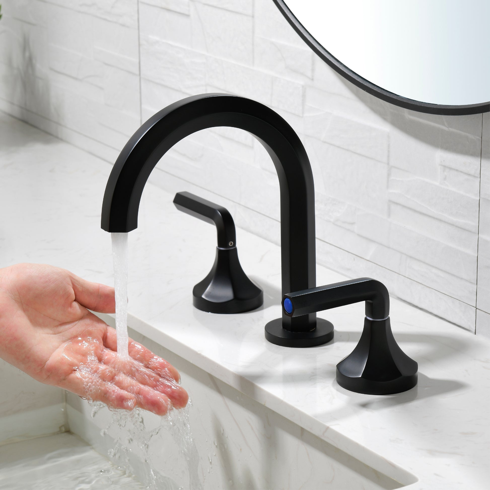Matte Black 3-Hole Widespread Bathroom Sink Faucet with Dual Handles